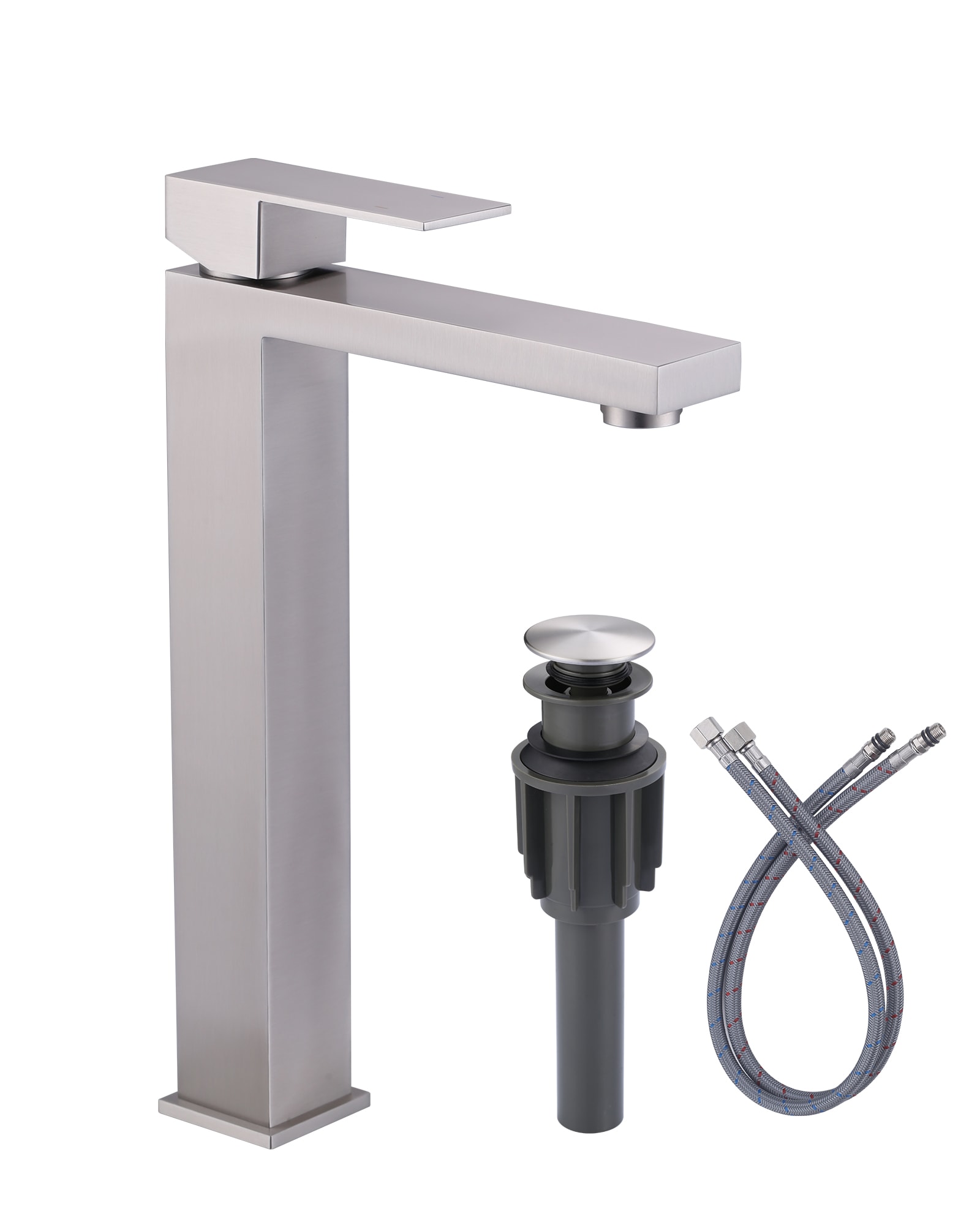 WOWOW 2327700 Brushed Nickel Single hole 1-handle High-arc Commercial/Residential Handle Bathroom Sink Faucet with Drain