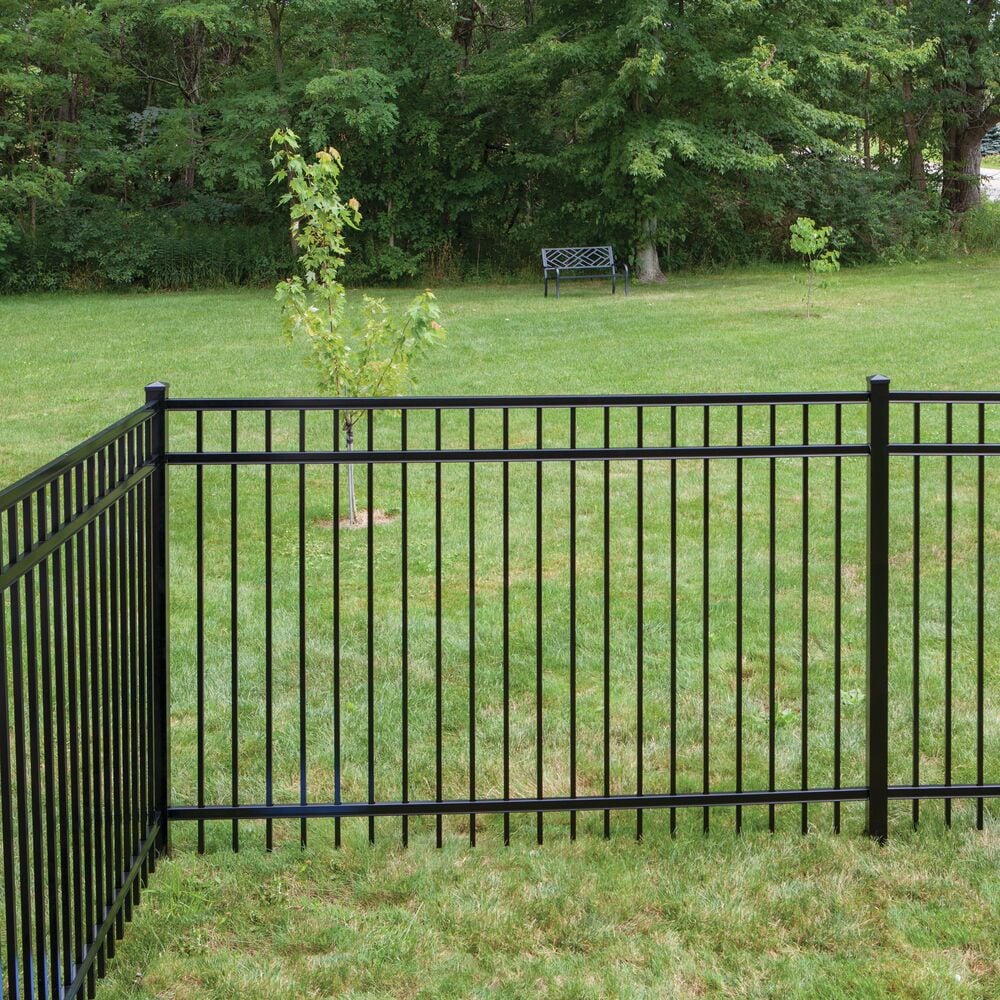 Freedom New Haven 5-ft H x 8-ft W Black Aluminum Spaced Picket Flat-top  Decorative Fence Panel in the Metal Fencing department at
