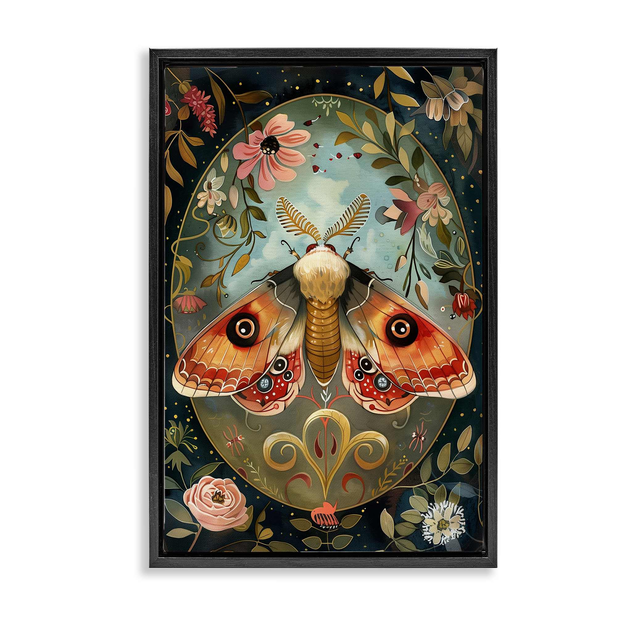 Stupell Industries BT-885-FFB-20X30 Ornate Bordered Victorian Moth Floating Frame design by The Dutch Lady
