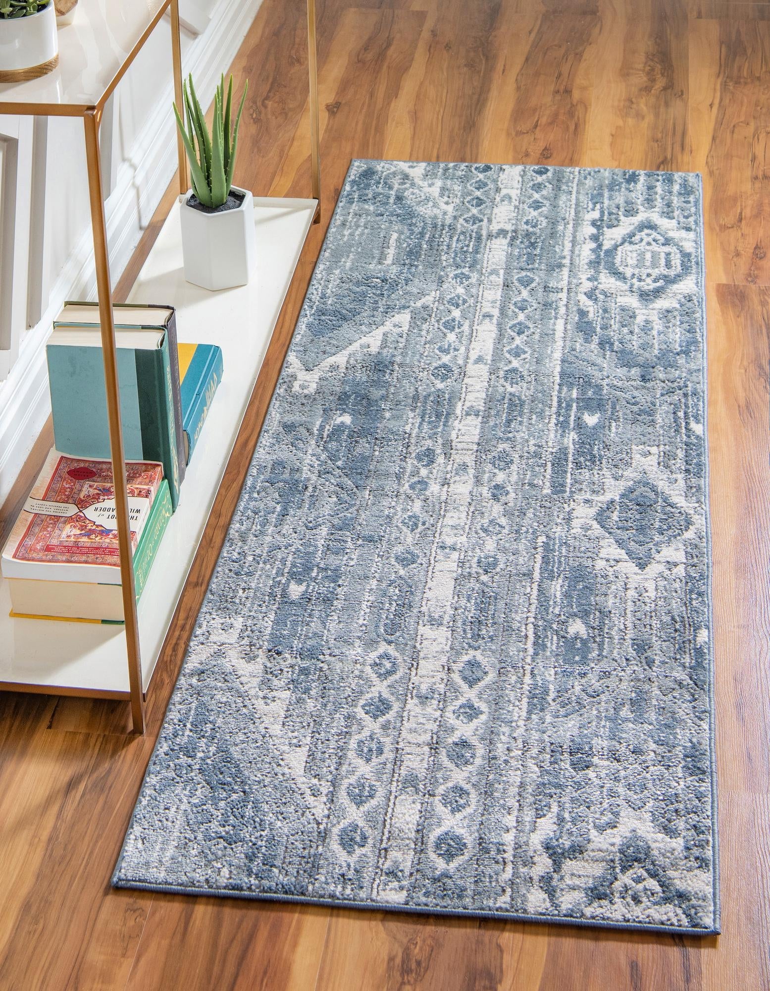 Unique Loom 3147106 Portland 2 x 8 (ft) Loomed Polypropylene Blue Gray Rectangular Indoor Stripe Runner rug