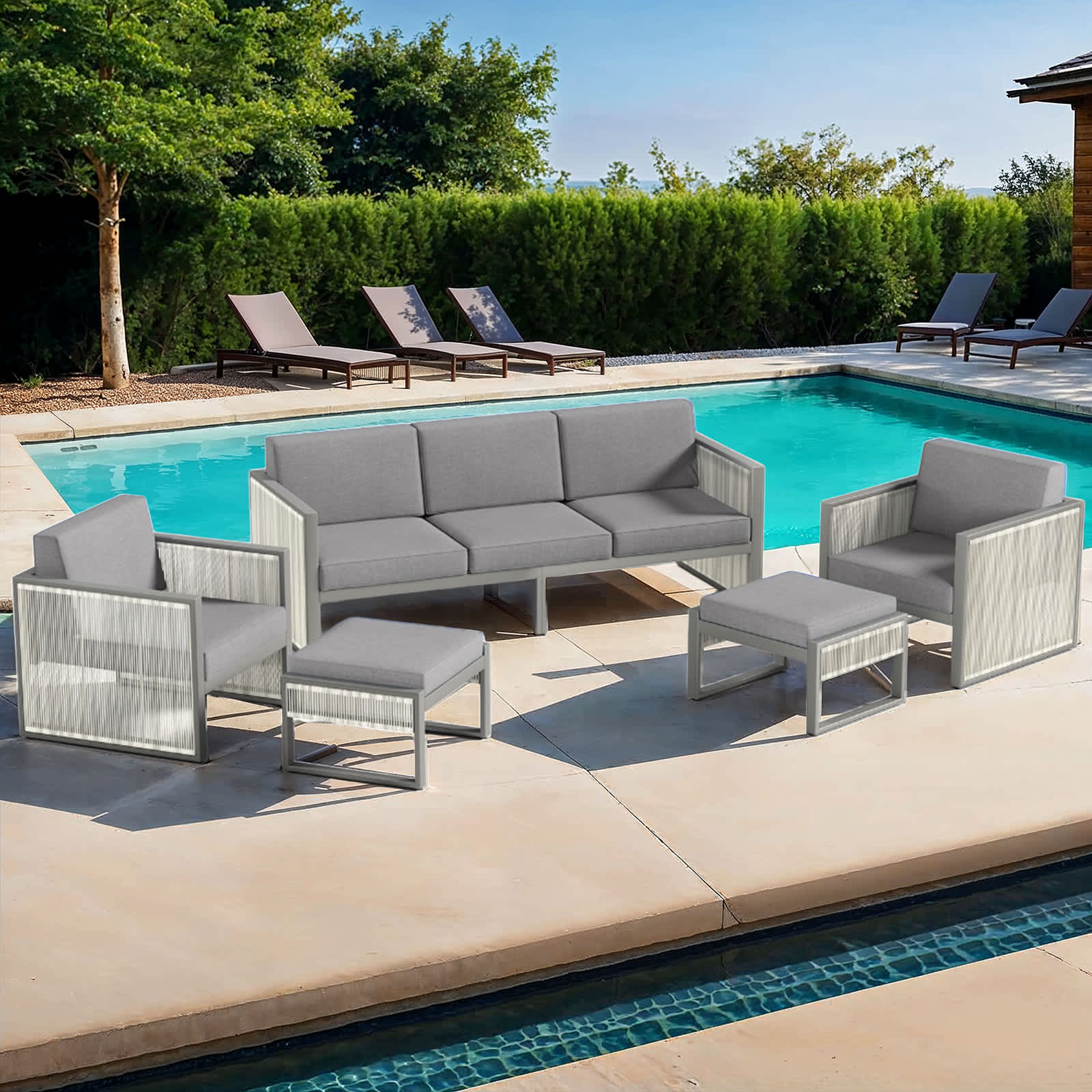 Bestier USLOW-O500319B-LGRY 5-Piece Metal Outdoor Patio Conversation Sectional Seating Set with Gray Cushions