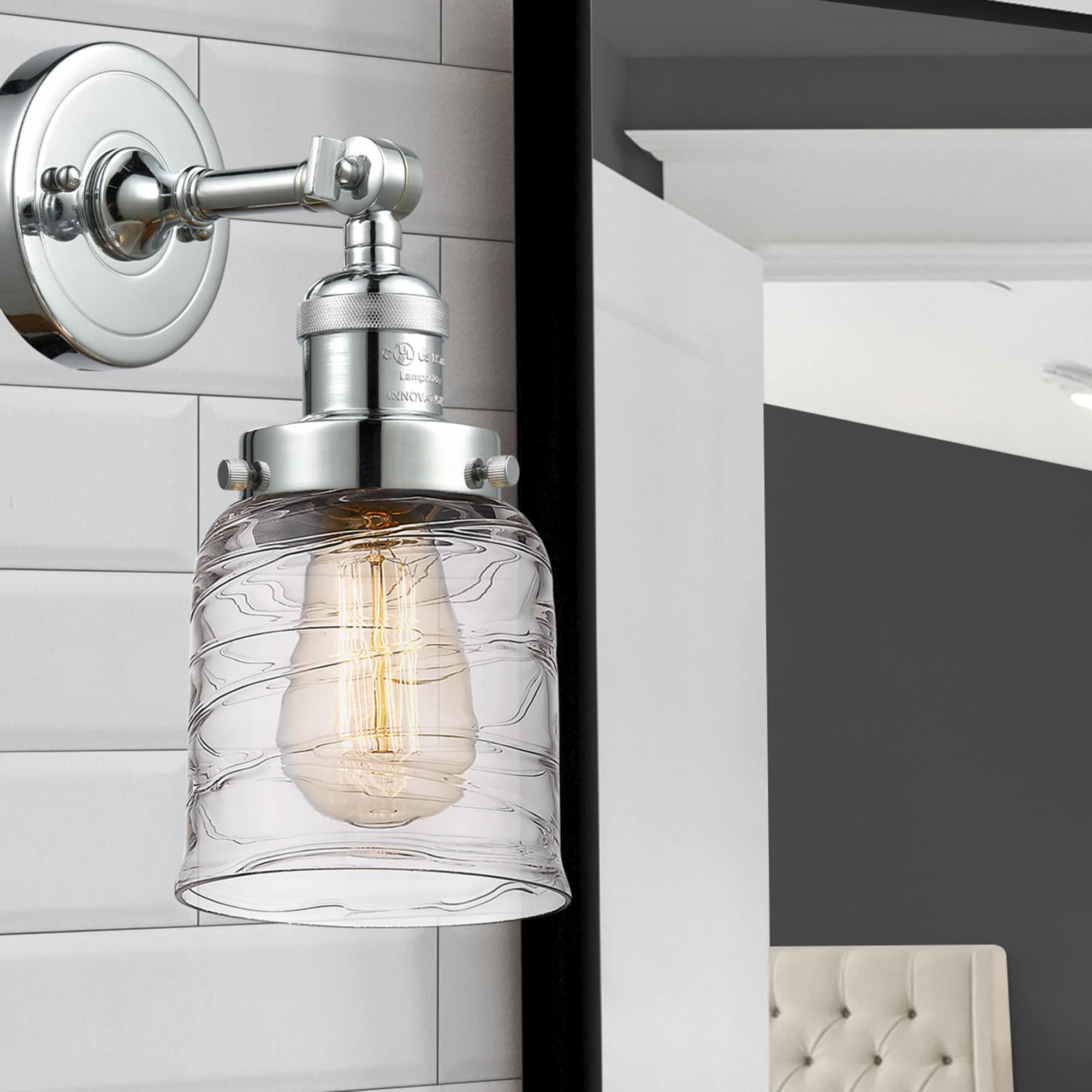 Innovations Lighting 203-PC-G513 Bell 5-in W 1 -Light Polished Chrome Industrial Wall Sconce