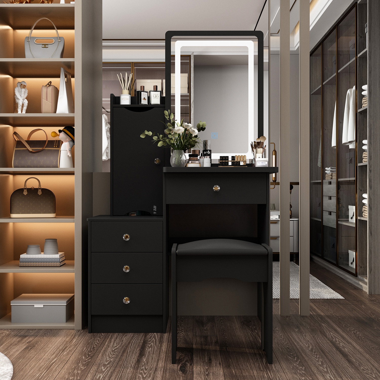 FUFU&GAGA WFJX0096-05 35.2-in Black Makeup Vanity