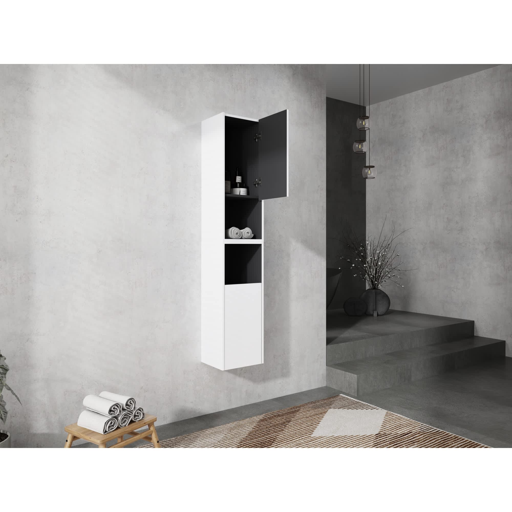 Roomfitters  12 Inch Wall Mounted Bathroom Side Cabinet Set 2 Pack with Open Shelves White