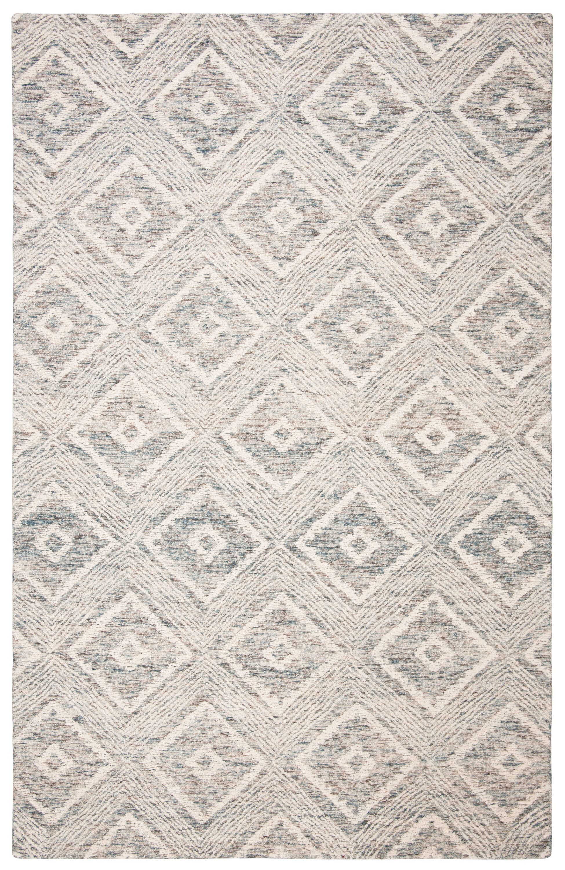 Ivory and Denim Abstract Handmade Wool 8' x 10' Area Rug