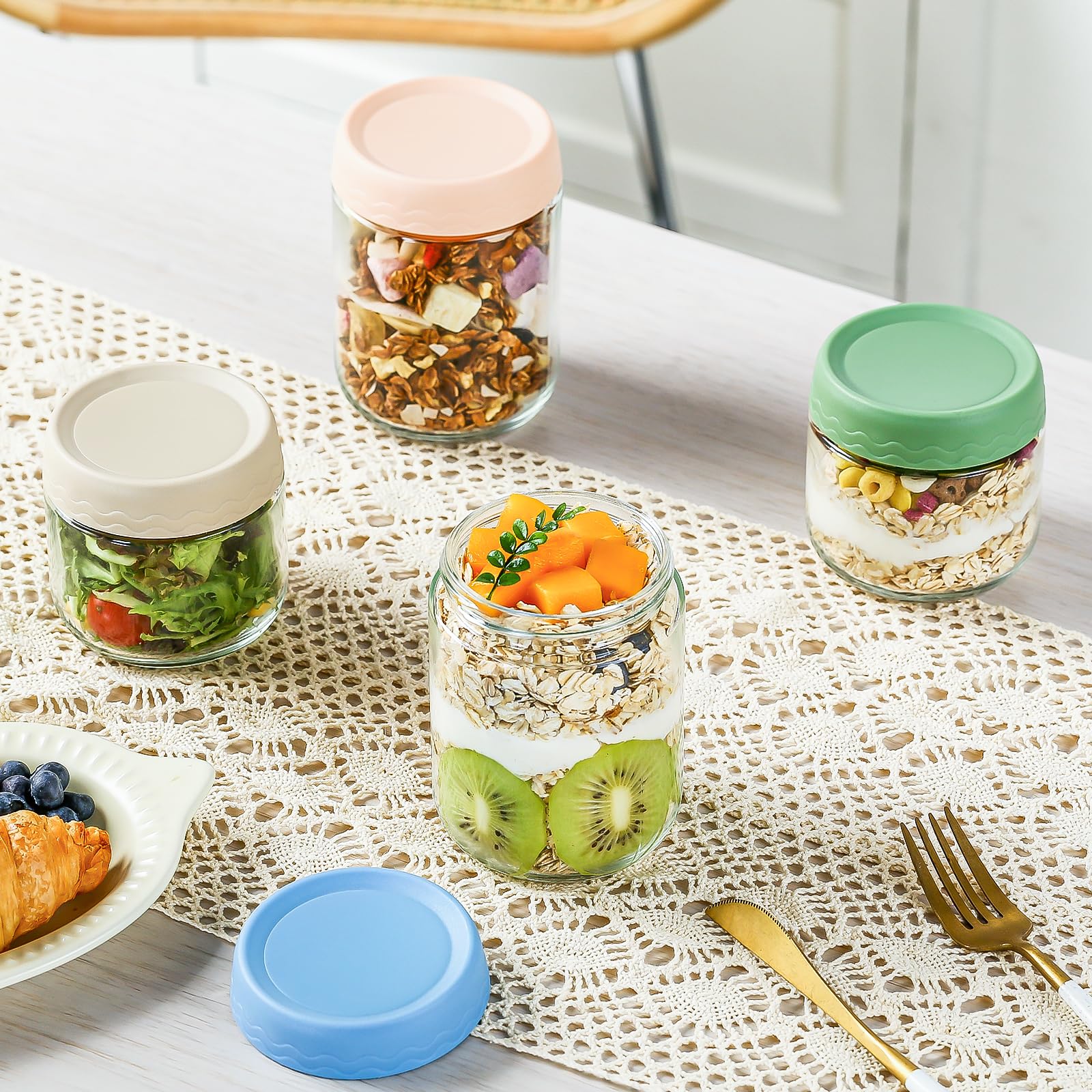 DHMHD 10 Oz Glass Storage Jars with Airtight Lids 6 Pack Wide Mouth ...