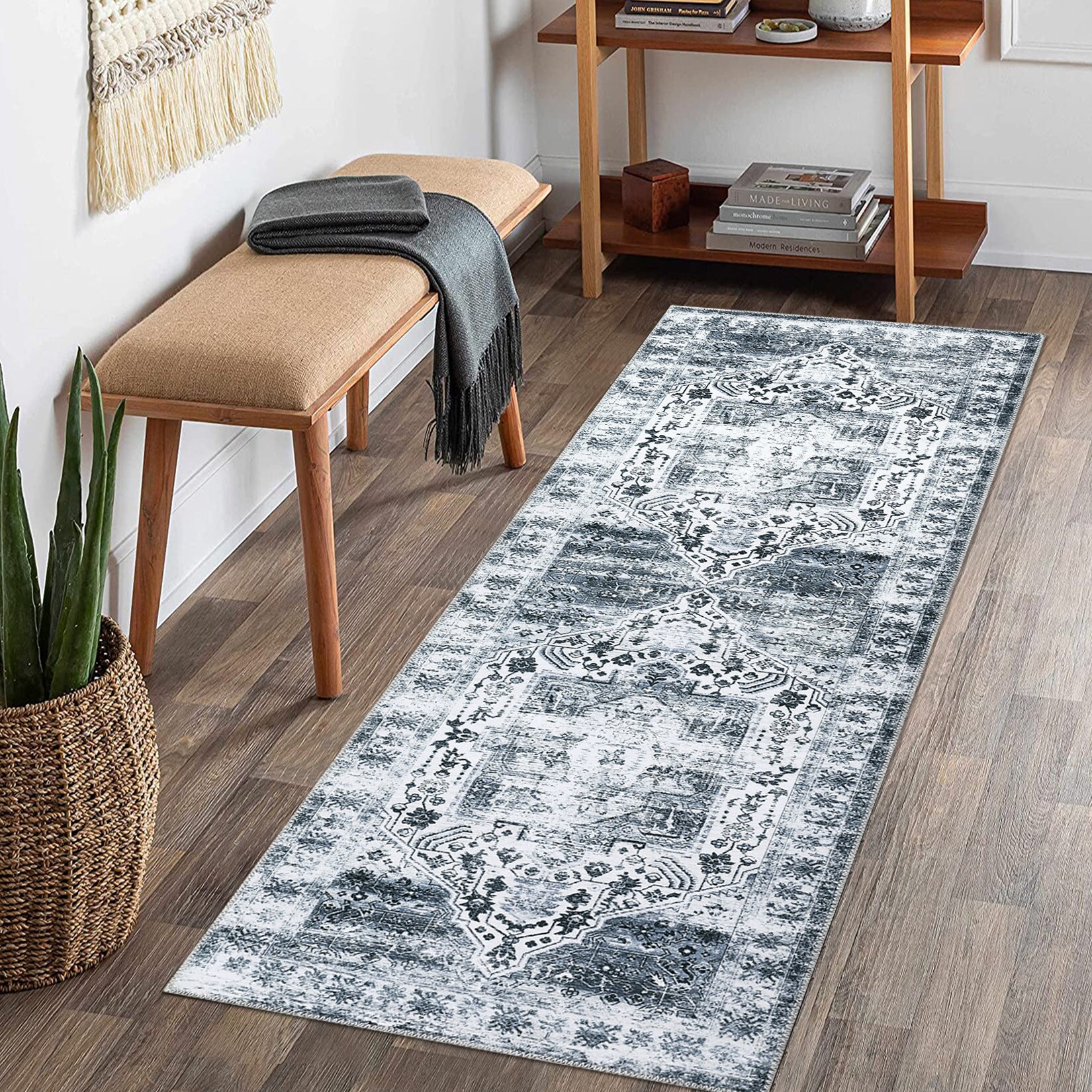 Garvee YXY-LO-PHO-0XT1G1WU 2 x 10 (ft) Polyester Gray Rectangular Indoor Abstract Persian Machine washable Runner rug