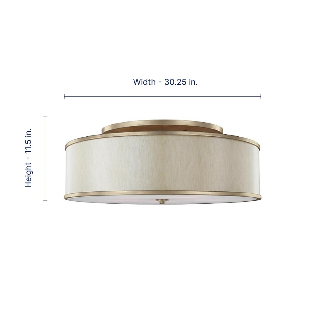 Sunset Gold Drum Semi-Flush Mount with Cream Linen Shade