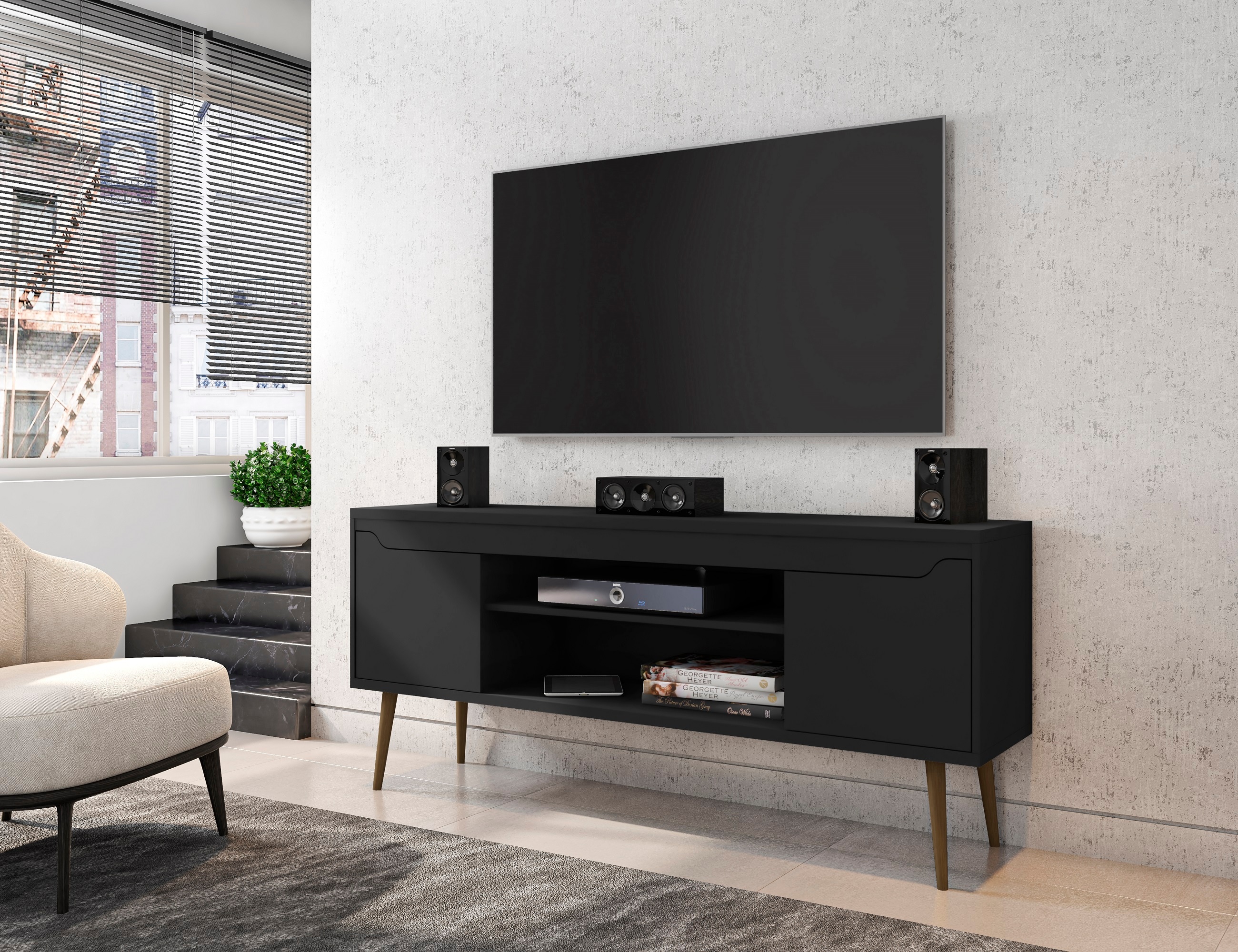 Manhattan Comfort 228BMC8 Bradley Modern/Contemporary Black TV stand ( Accommodates TVs up to 60-in )