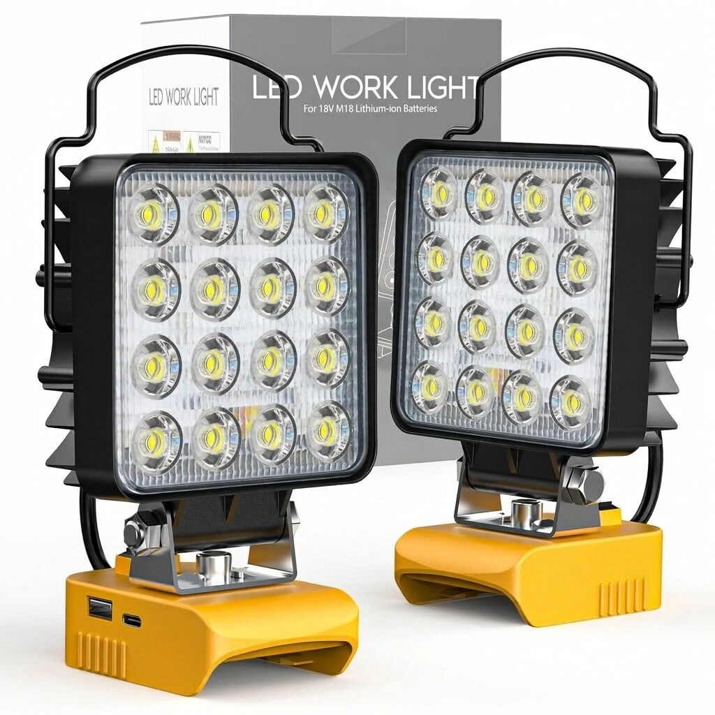 Vrbgify 2pcs Cordless LED Work Light 112W 11200 Lumens Compatible with Dewalt 20V Battery USB Type C Charging Rotatable Underhood Garage #LVG0423O11