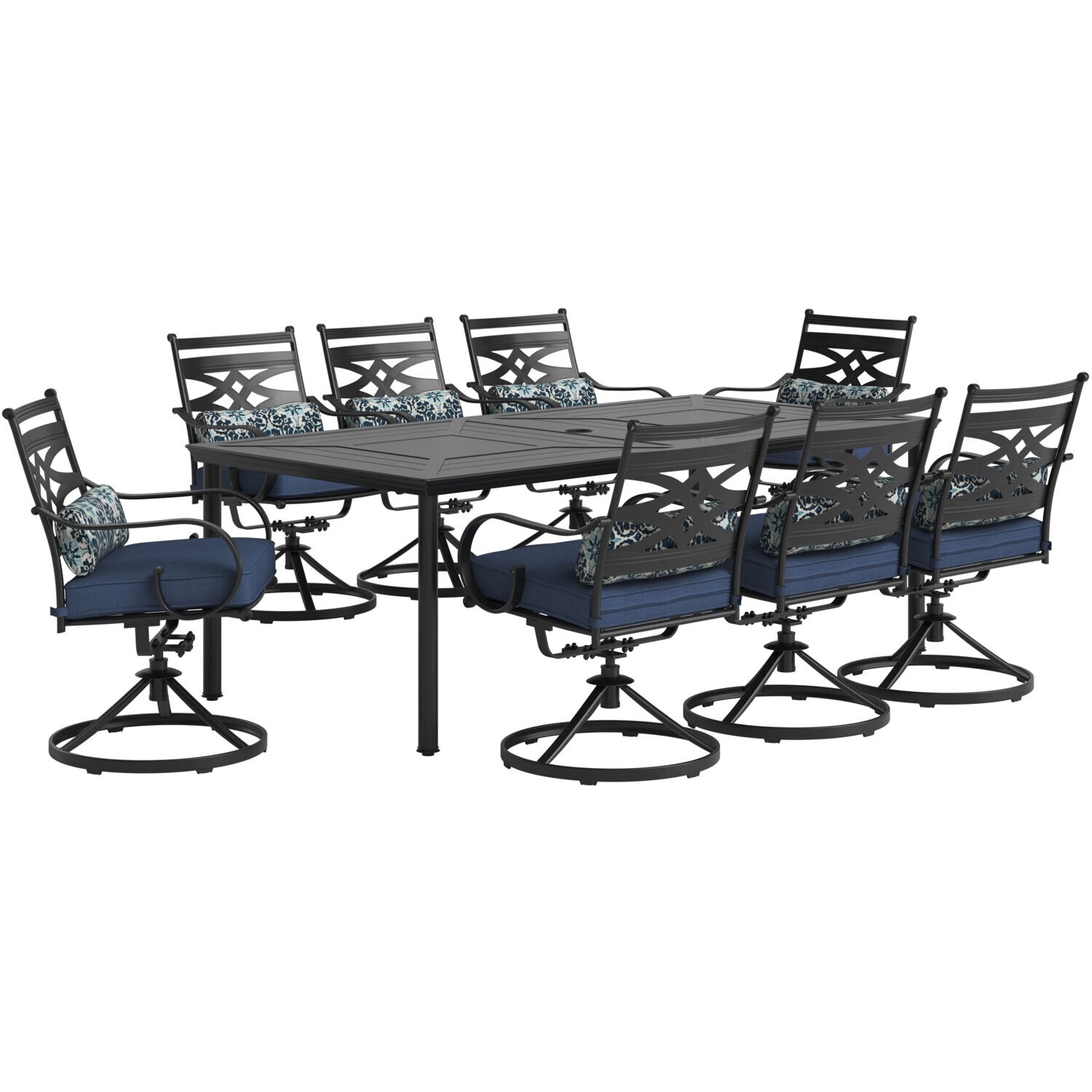 Montclair Navy Blue 9-Piece Steel Outdoor Dining Set with Swivel Rockers