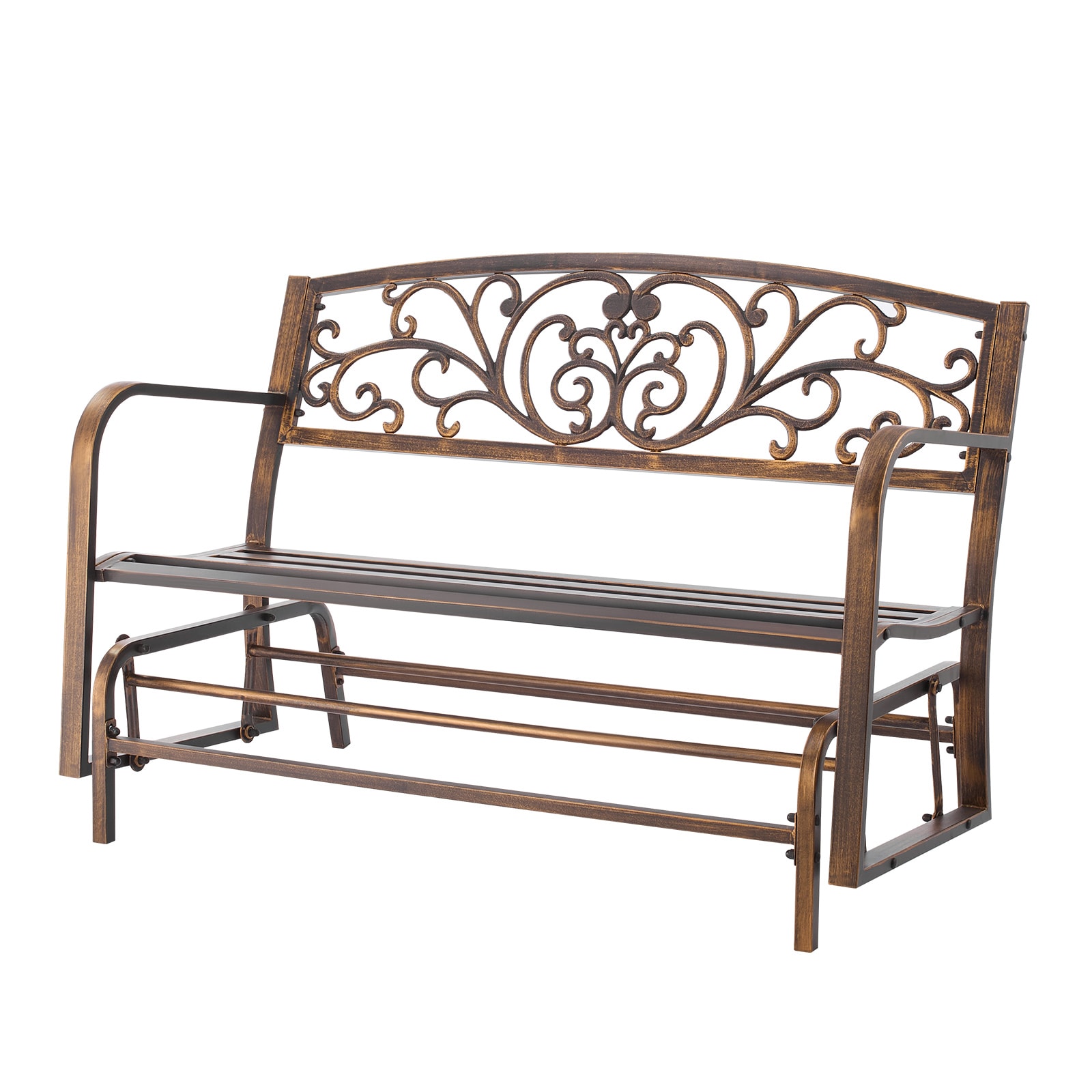 VEVOR Outdoor Bench  50 inch  Carbon Steel Metal Frame with Cast Iron Backrest and Round Edge Armrests  Weatherproof Outside Glider Bench for Patio  Garden  Park  Yard  Front Porch  Antique Bronze