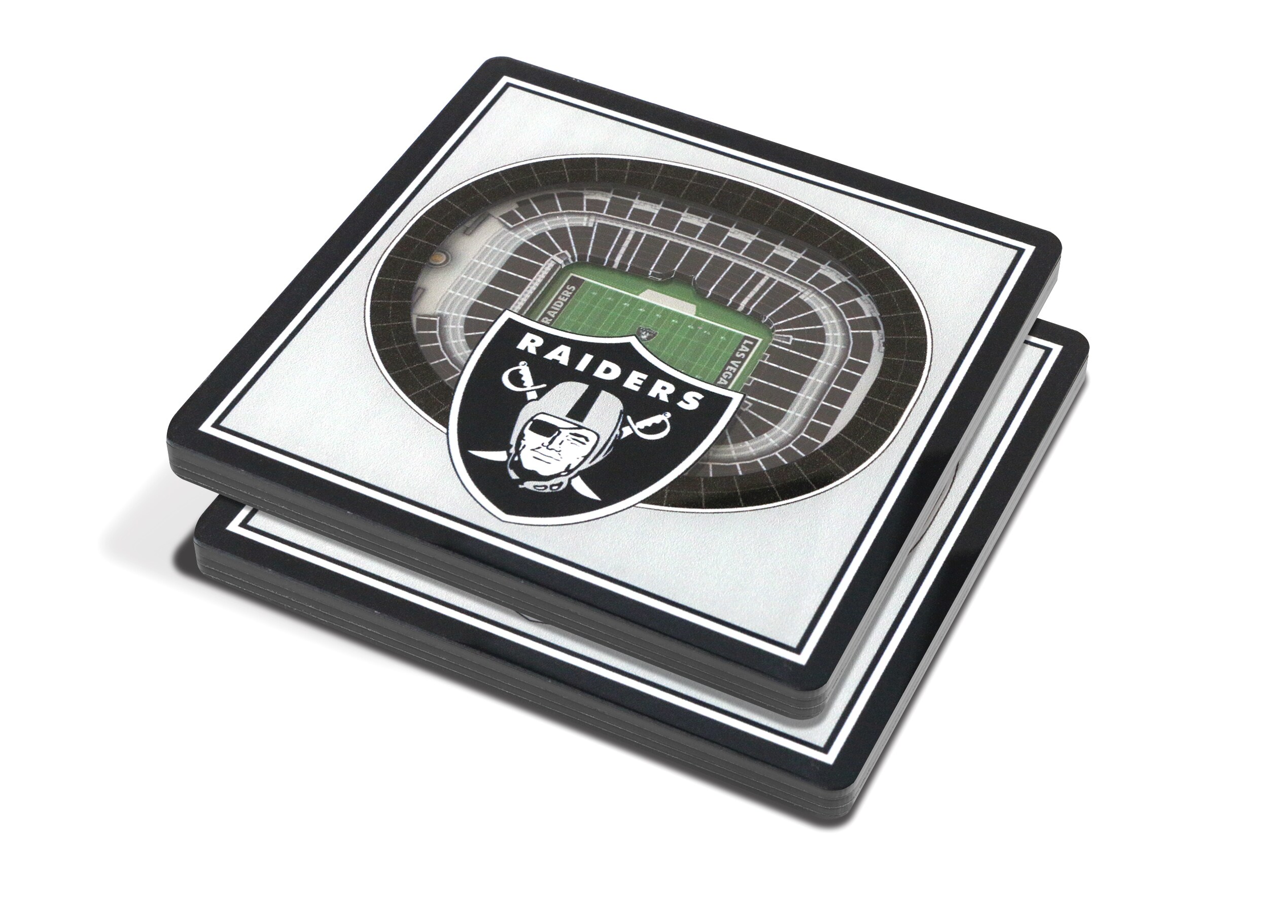 StadiumViews 0954972 Las Vegas Raiders 3D StadiumView Coasters 3D StadiumView Coasters 2 -Pack Acrylic Team Colors Bottle/Can holder