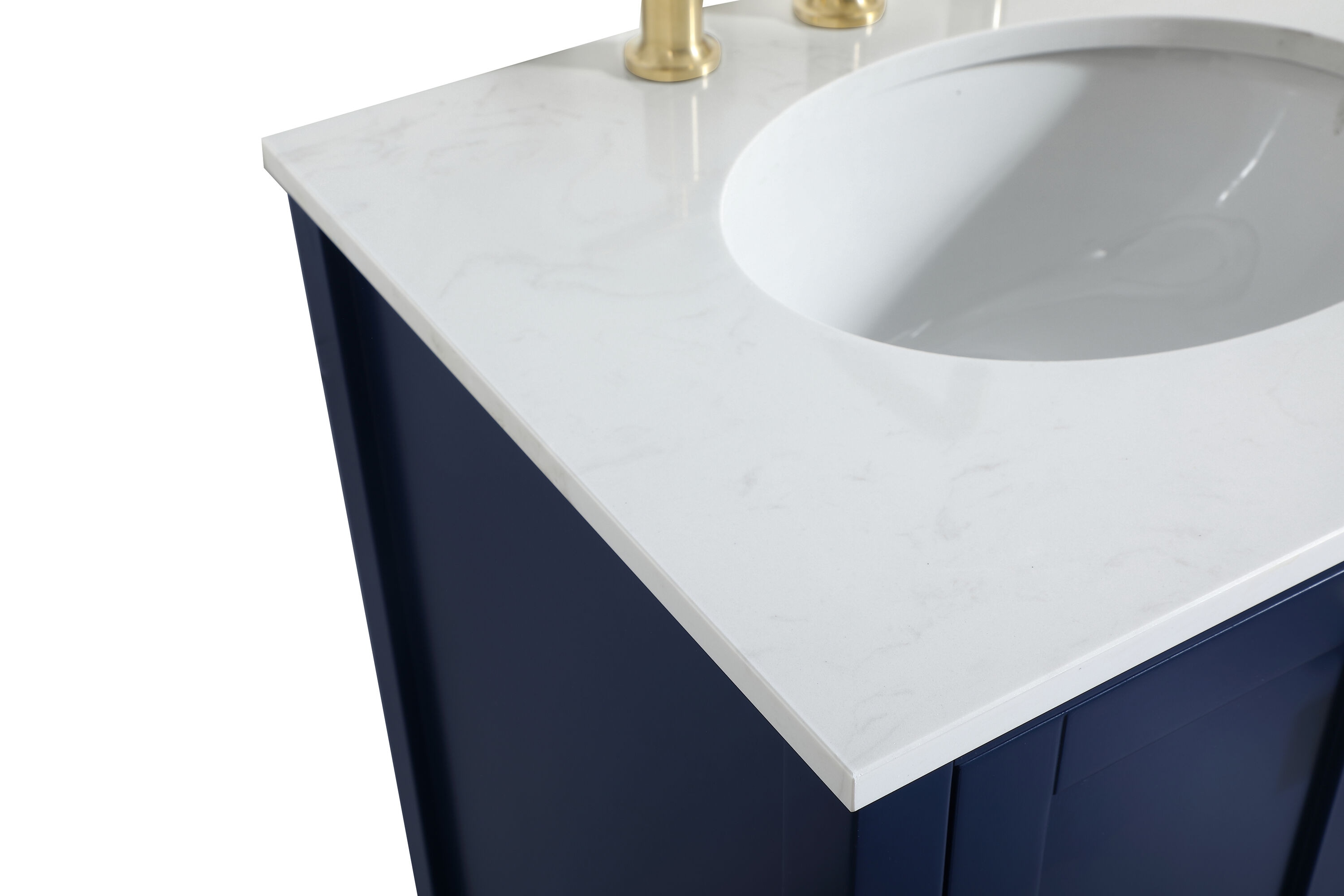 Blue MDF Single Bathroom Vanity with Gold Pulls and Quartz Top