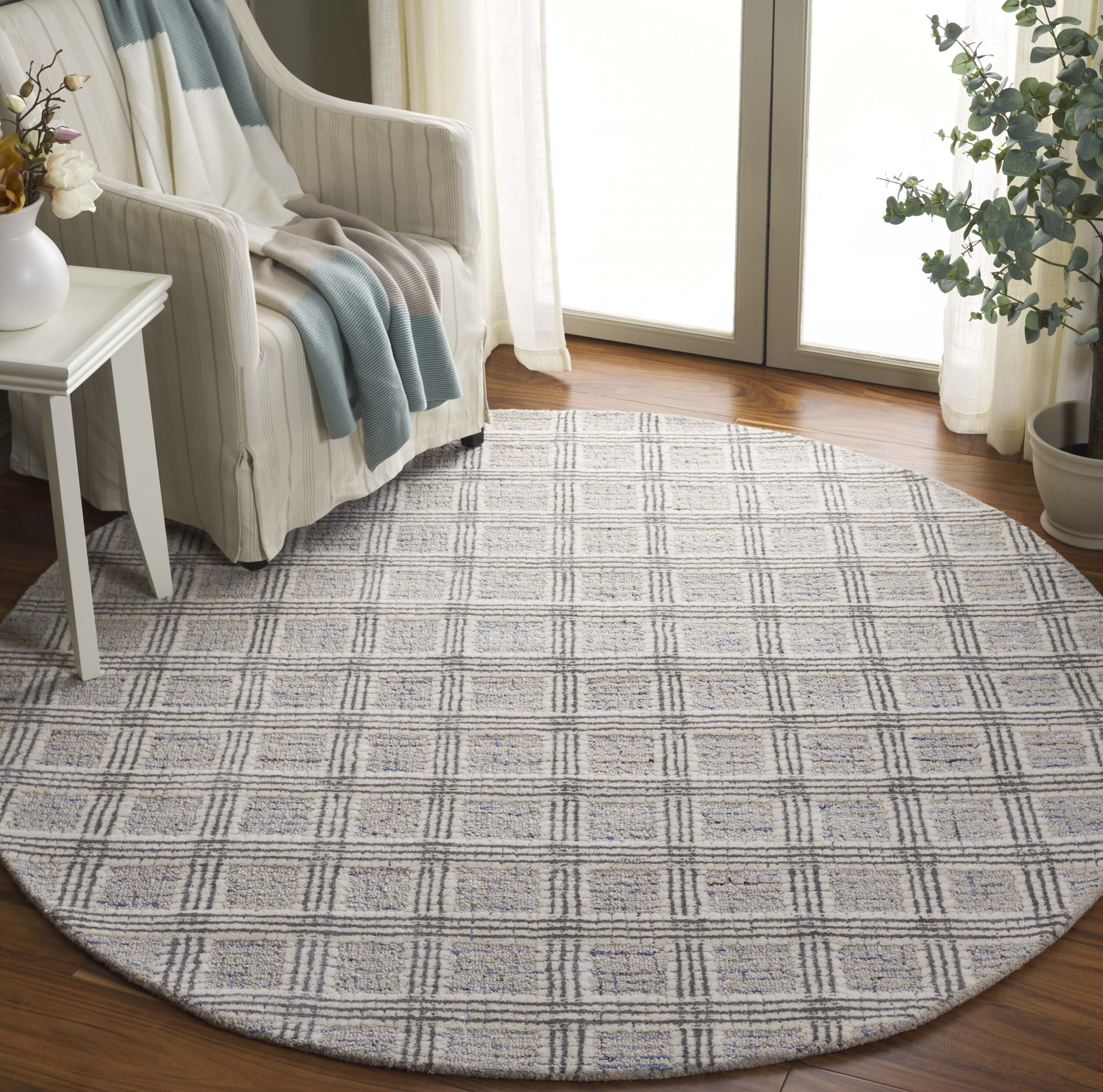  Ebony 119 Blue/Gray Contemporary 6ft x 6ft Round Rug