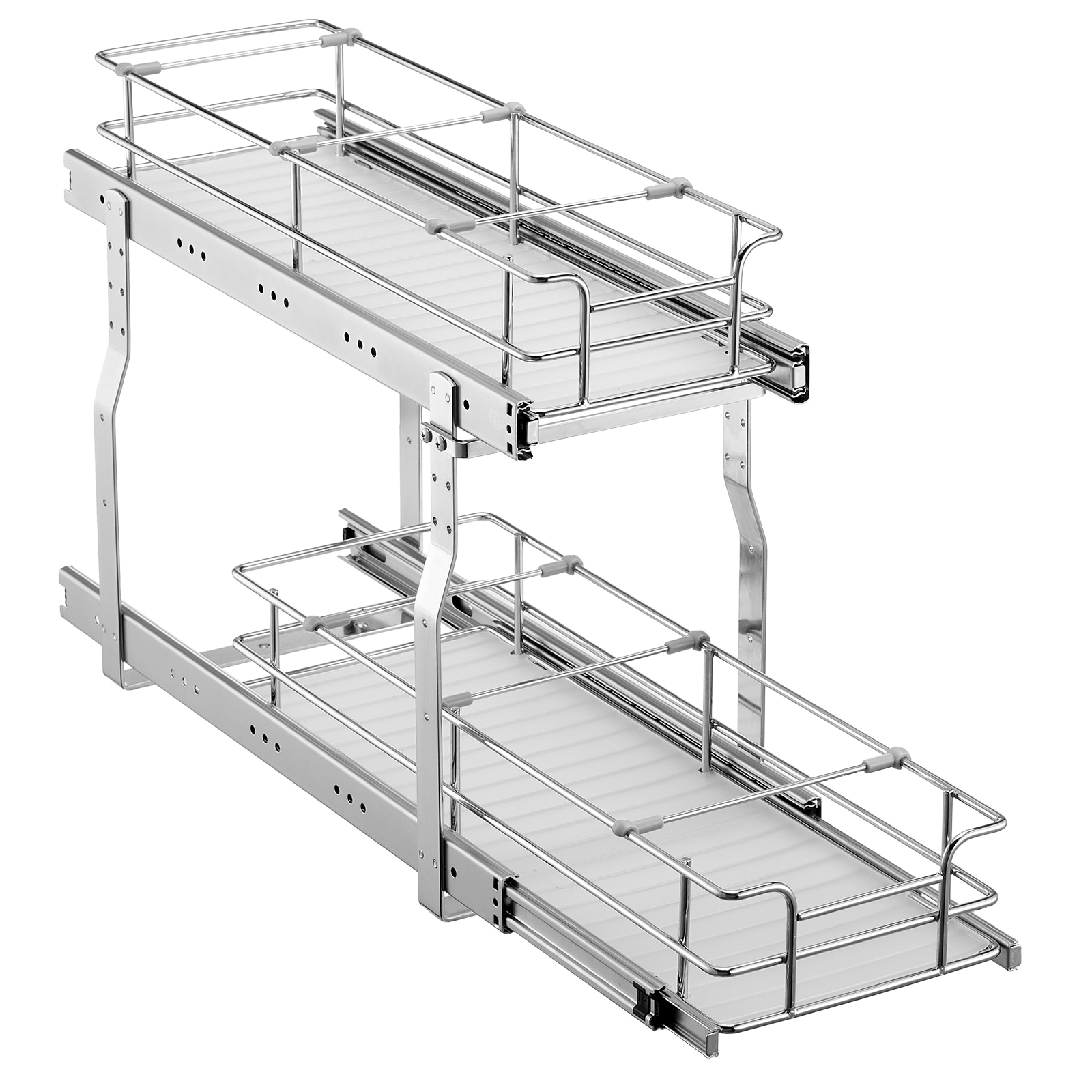 LUXEYARD 2-Tier 8.5 inch Wx21 inch Dx15 inch H Wire Pull Out Cabinet Under Sink Organizer Drawer Basket 10 inch Wx22 inch Dx18 inch H Install Size for Cabinet