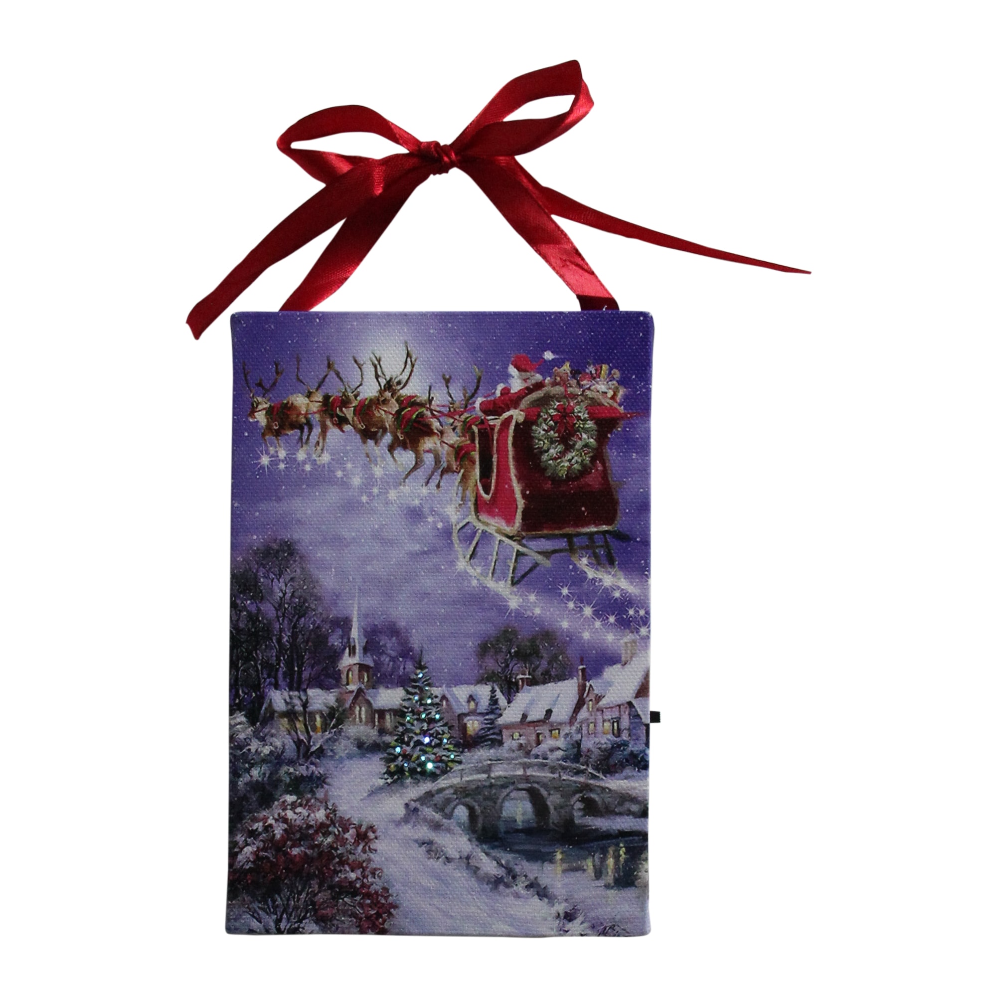 Northlight 32636866 6-in Lighted LED Fiber Optic Christmas Tree and Santa Sleigh Wall Art - 6" Santa's sleigh Battery-operated Christmas Decor