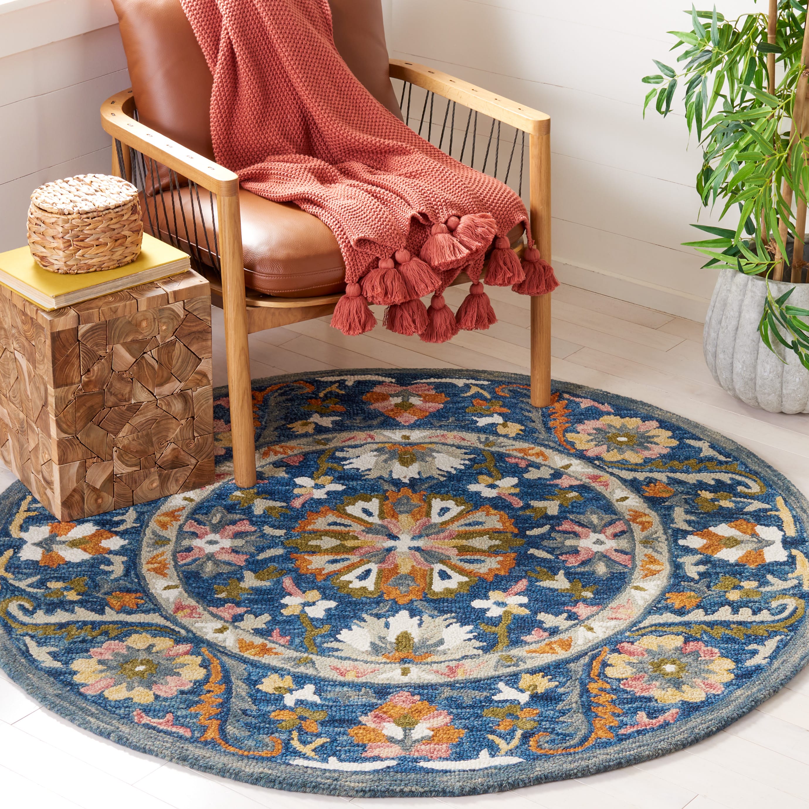  Aspen 129 Blue/Green Traditional 5ft x 5ft Round Rug