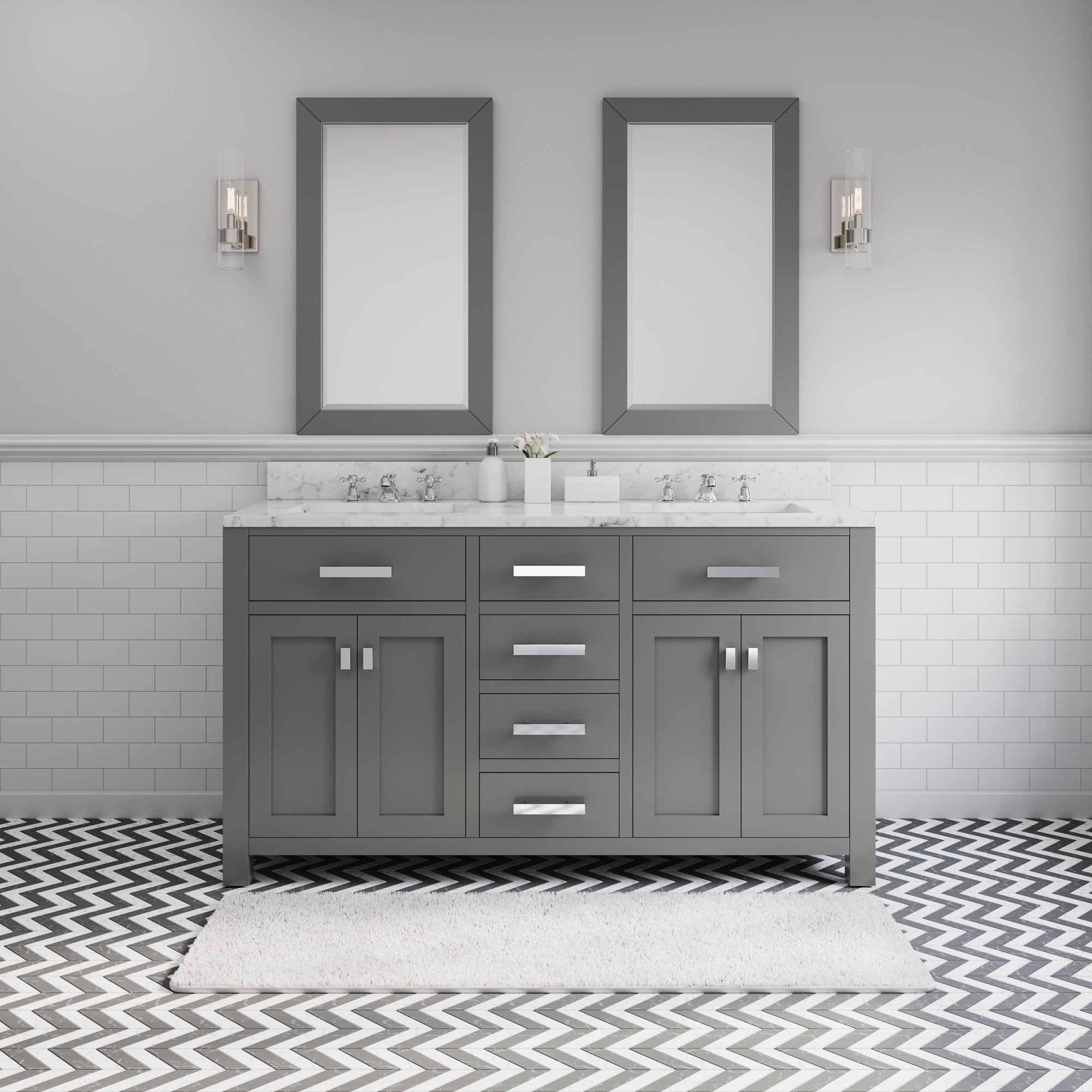 Water Creation MADISON60GC Madison 60-in Cashmere grey Undermount Double sink Bathroom Vanity with Carrara white Natural marble Top