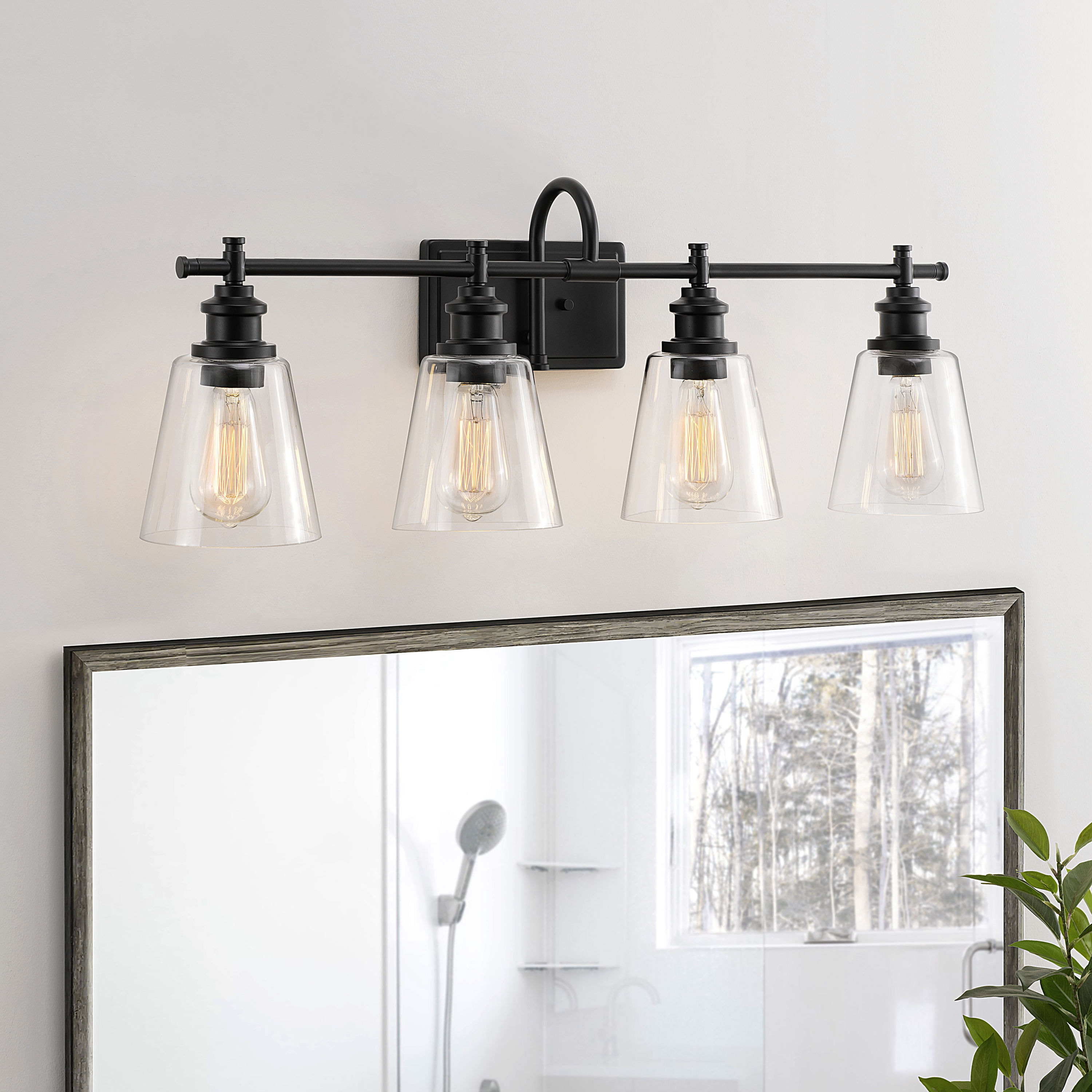 KAWOTI Armma 32-in 4-Light Matte Black Modern/Contemporary Vanity Light ...