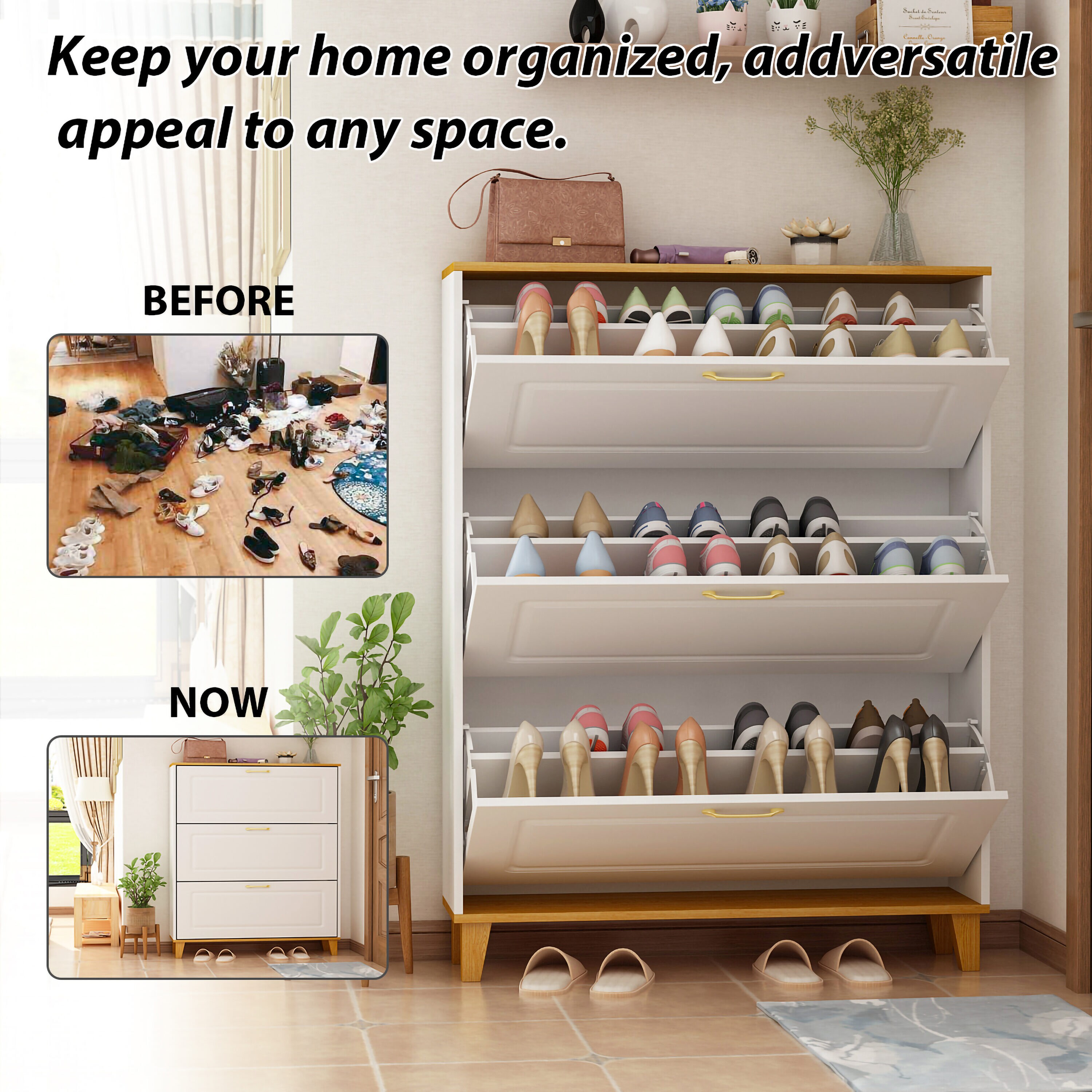 FUFU&GAGA 81.9-in H 3 Tier 18 Pair White Composite Shoe Organizer in the Shoe  Storage department at