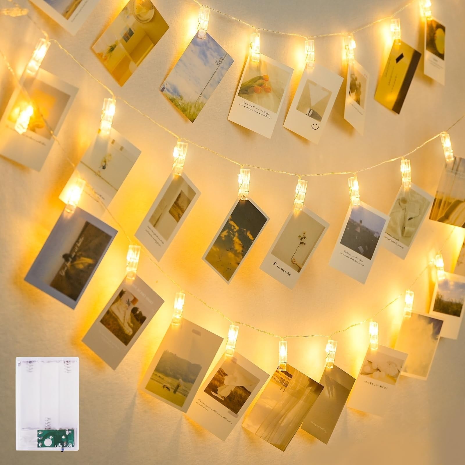 Pacrigo  20 LED Photo Clip String Lights 10.4FT Battery Powered Warm White for Bedroom Dorm Room Decor