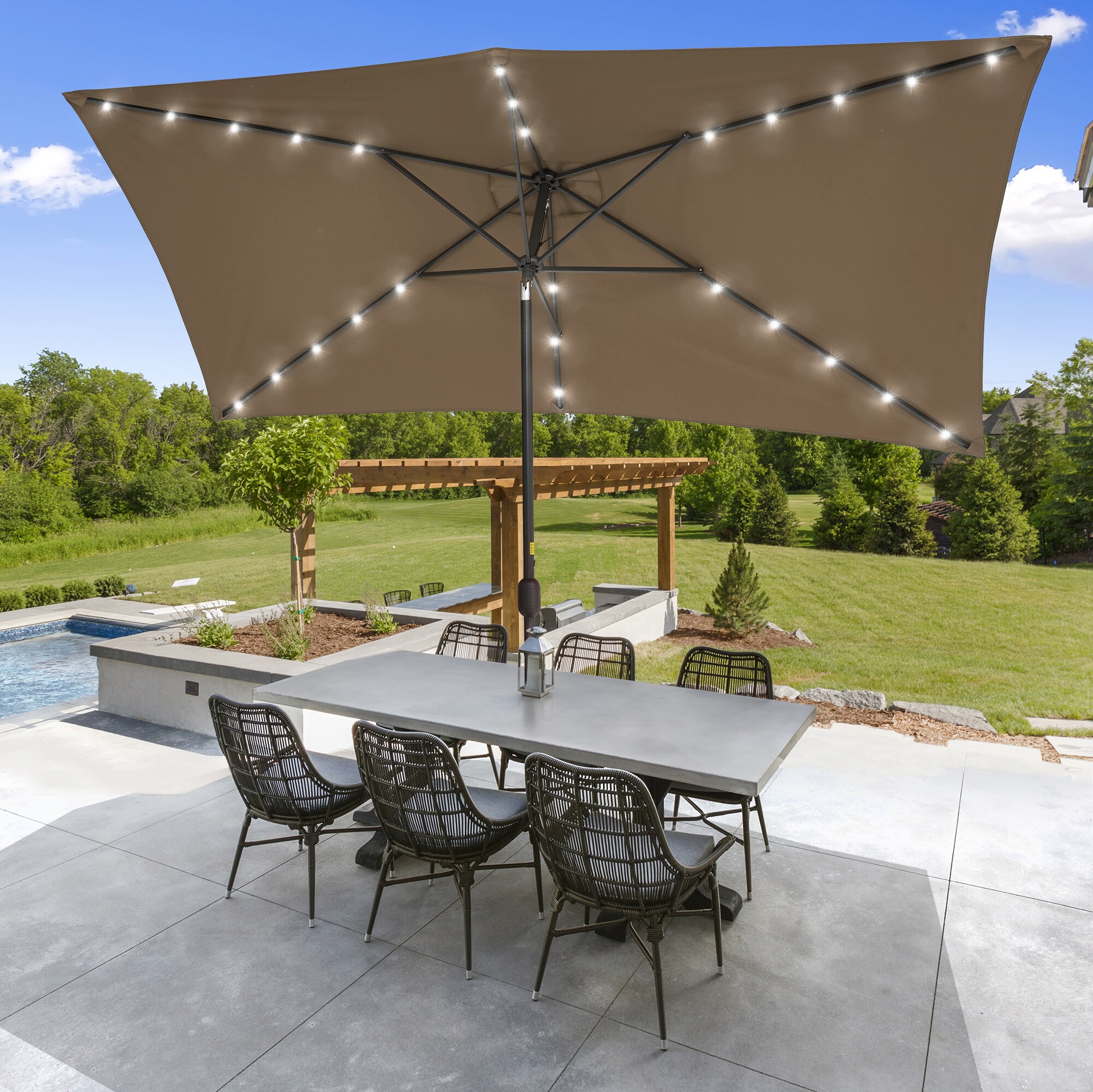 ACEGOSES 10-ft Aluminum Taupe Push-button Tilt Market Patio Umbrella