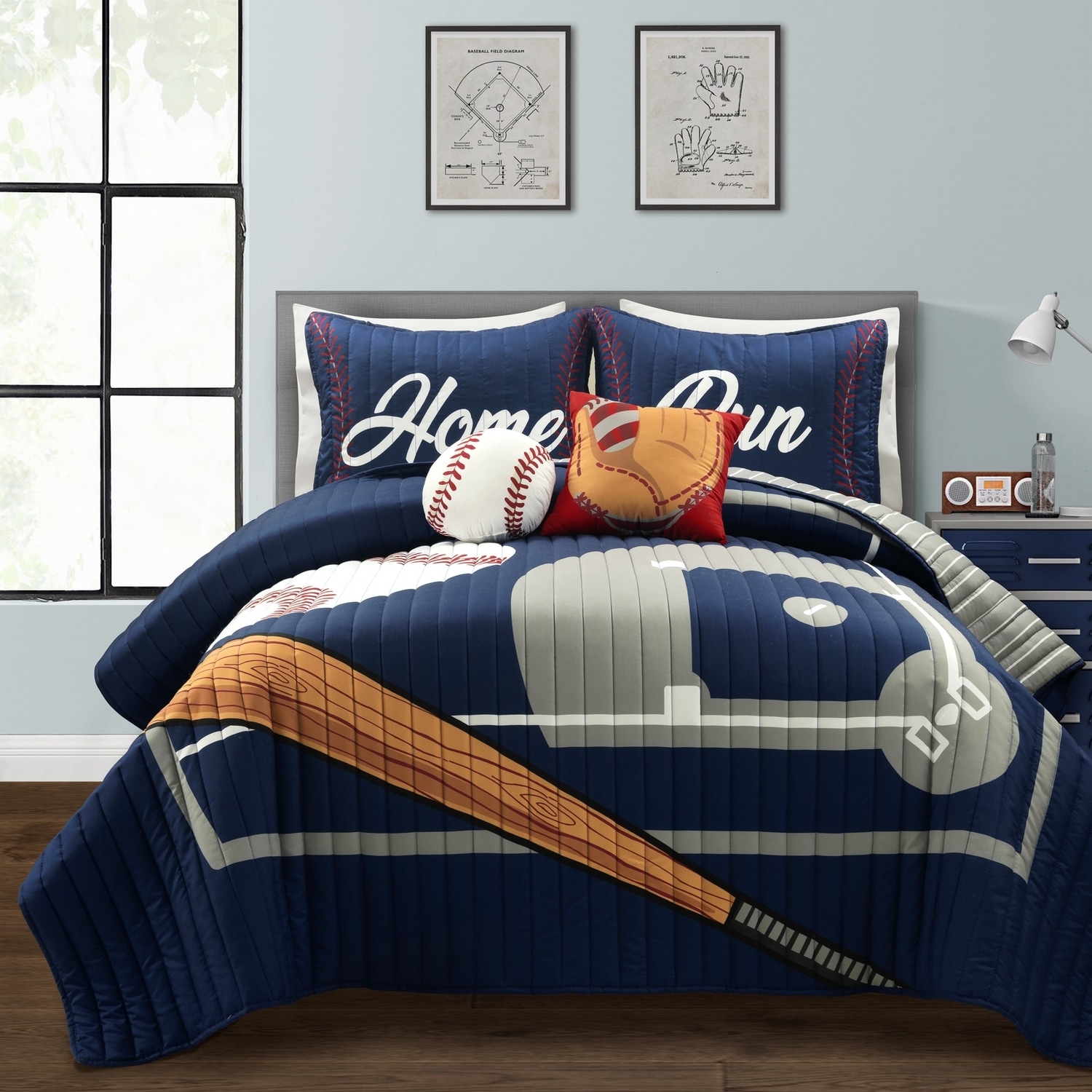 Lush Decor 21T013420 Navy Graphic print Reversible Full/Queen Quilt
