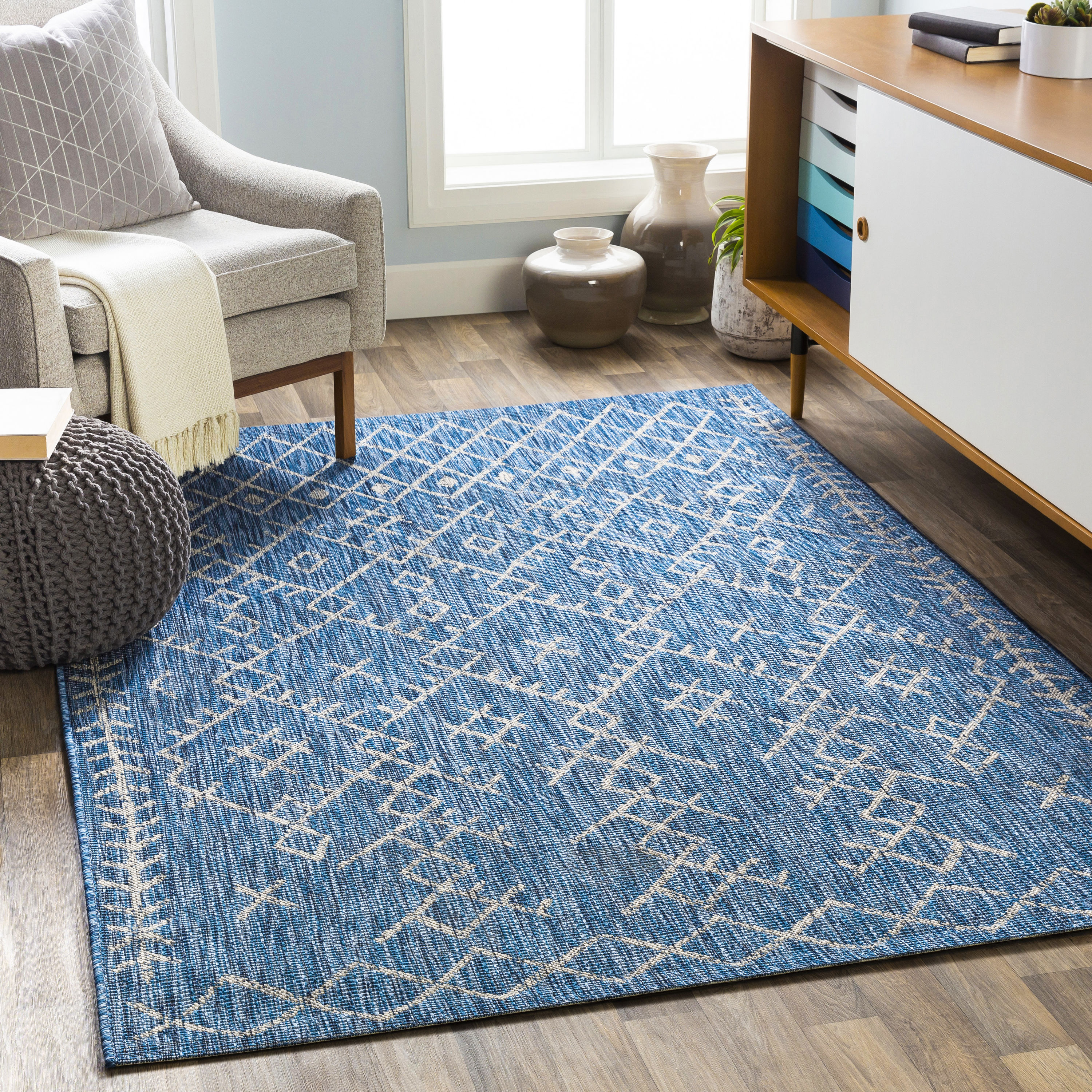 Surya EAG2329-5376 Eagean 5 X 8 (ft) Blue Indoor/Outdoor Geometric Moroccan Area Rug