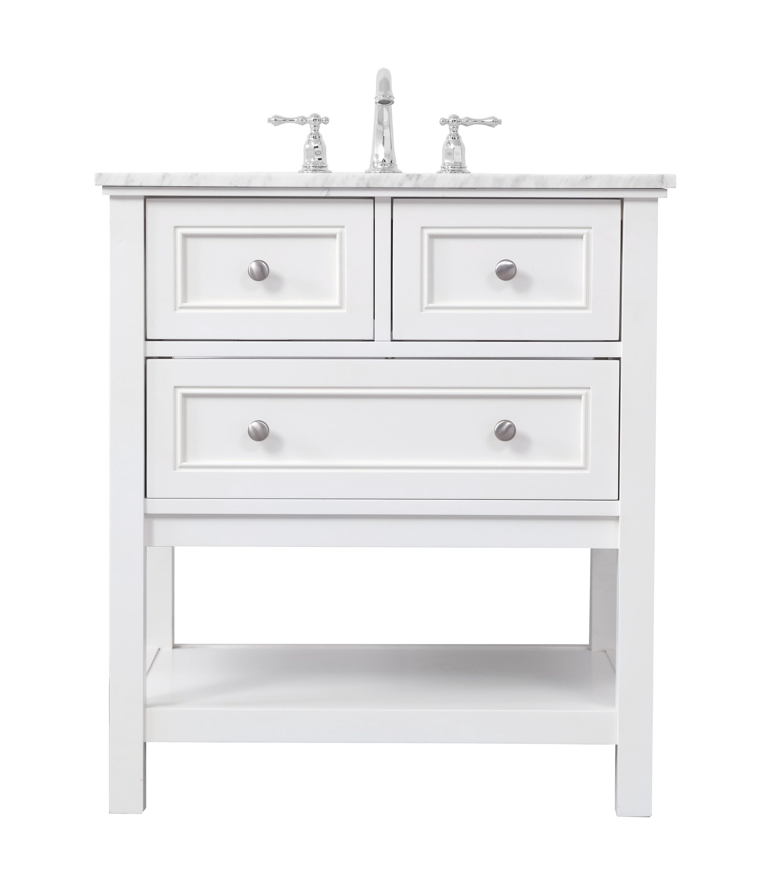 Elegant Decor HF81090WH Home Furnishing 30-in White Undermount Single sink Bathroom Vanity with Carrara White Marble Top