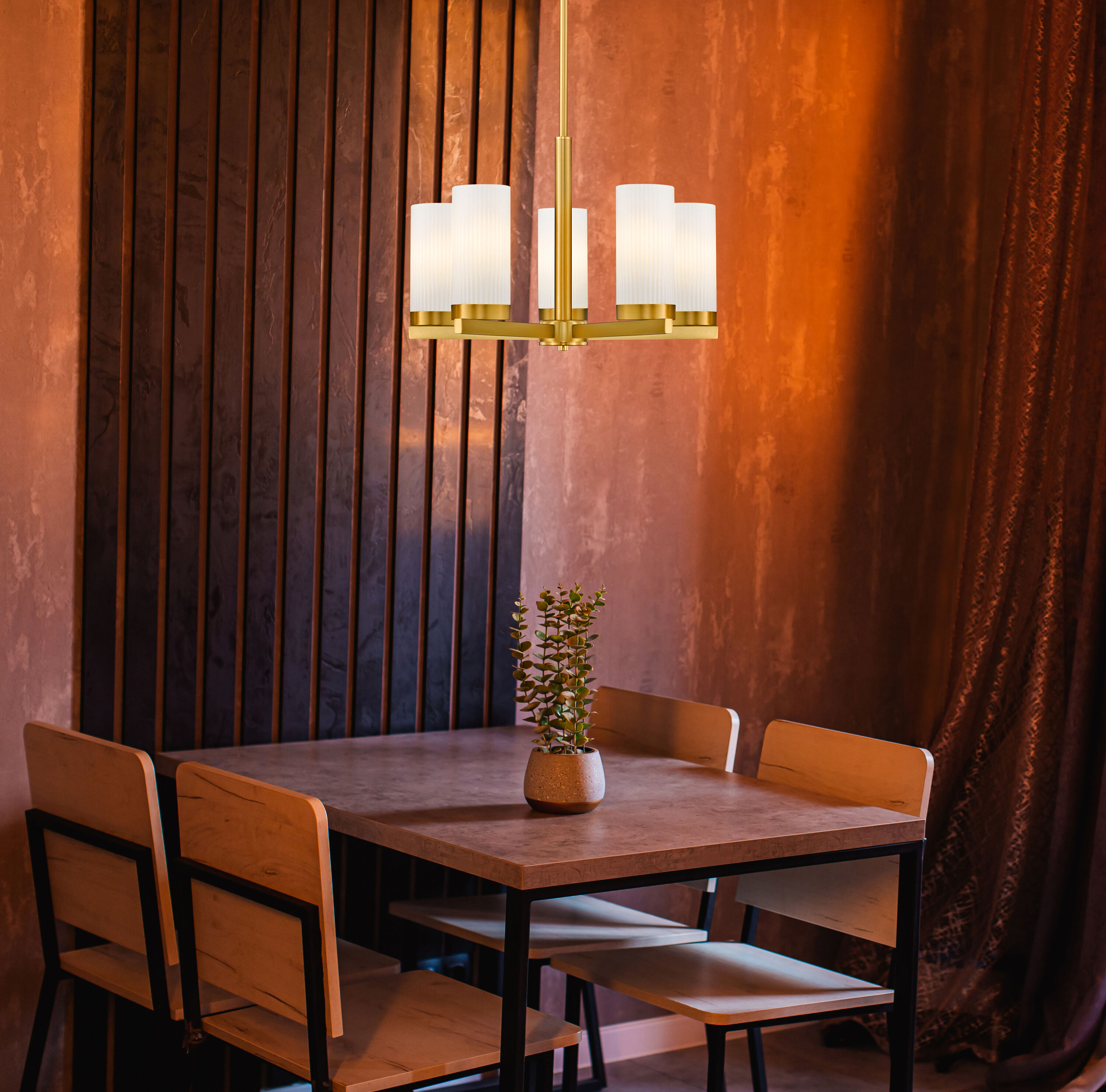 Gold 5-Light Mini Chandelier with Frosted Glass Shades