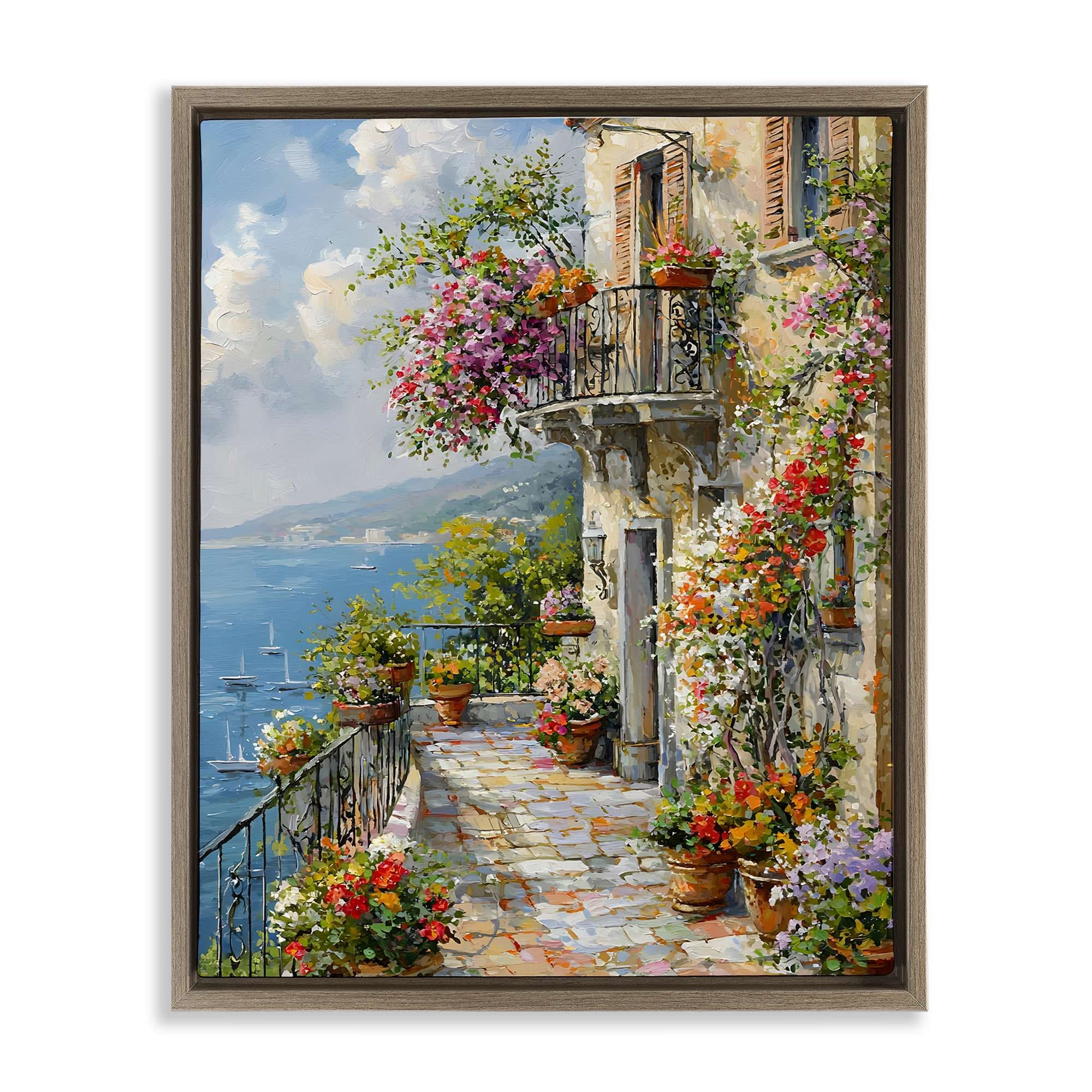 Stupell Industries BT-708-FFE-24X30 Botanical Lined Seaside Brown Framed Floater Canvas Wall Art By Franklyn Gregory 25 x 31
