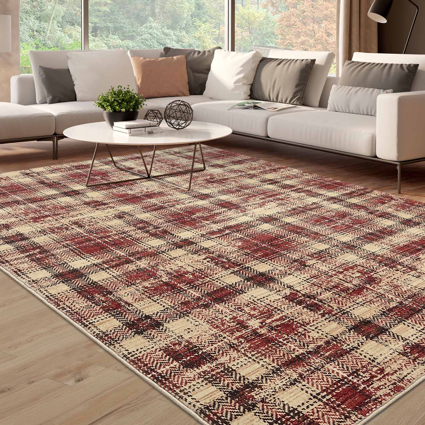 Garvee YXY-LO-PHO-13CGZ23W 8 x 10 (ft) Loomed Polyester Red Rectangular Indoor Geometric Mid-Century Modern Machine washable Area rug