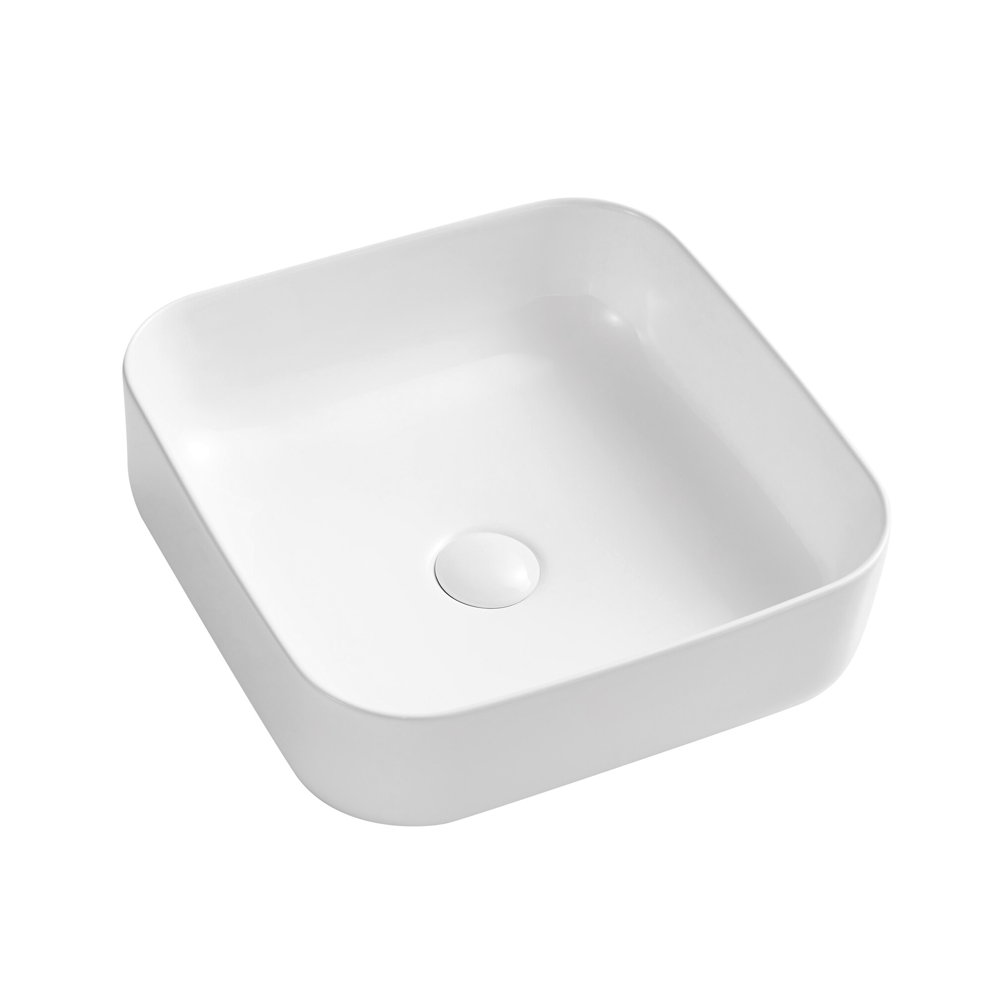 Clihome White Ceramic Vessel Square Modern Bathroom Sink with Drain ...