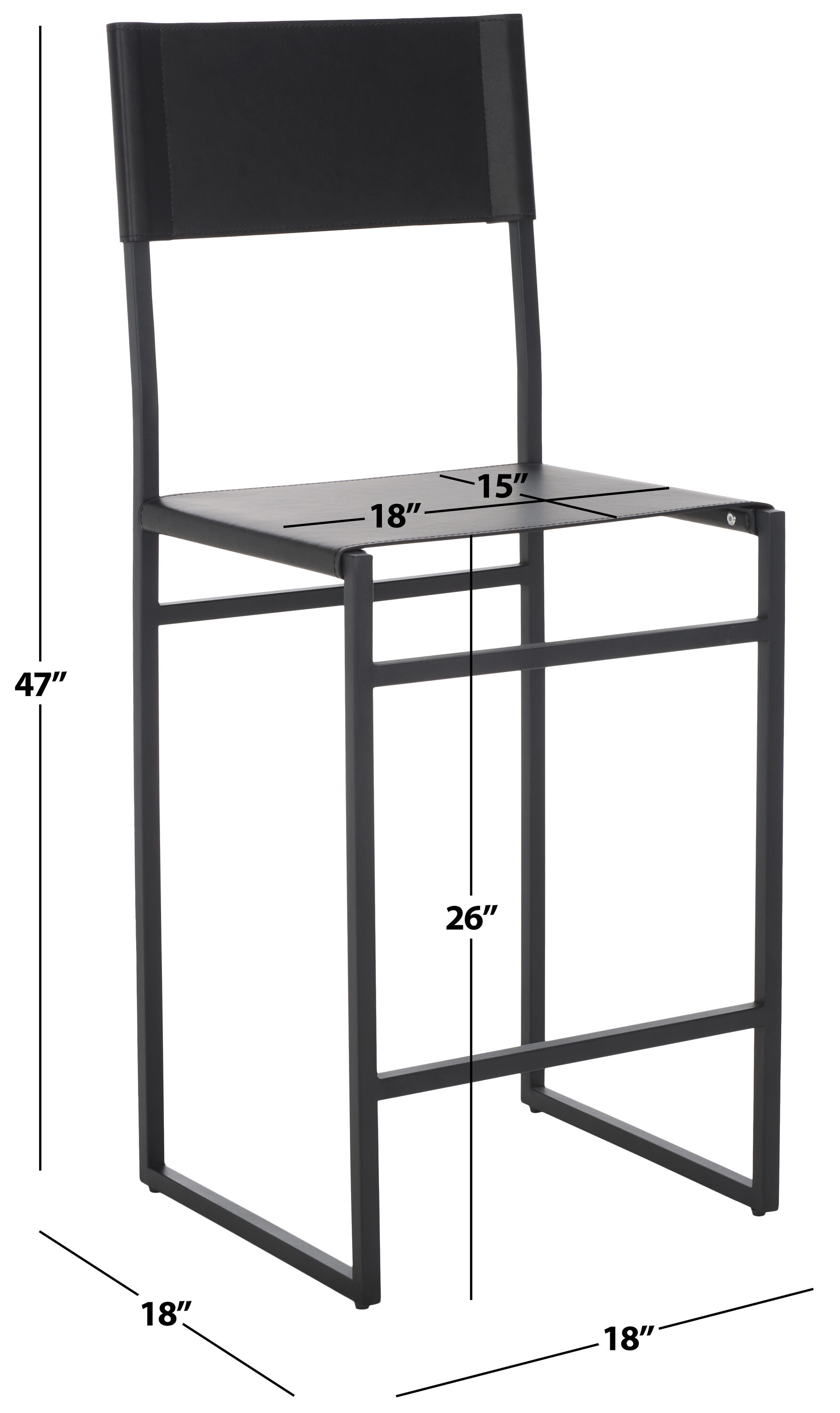 Layne Black Leather and Metal Minimalist Counter Stool