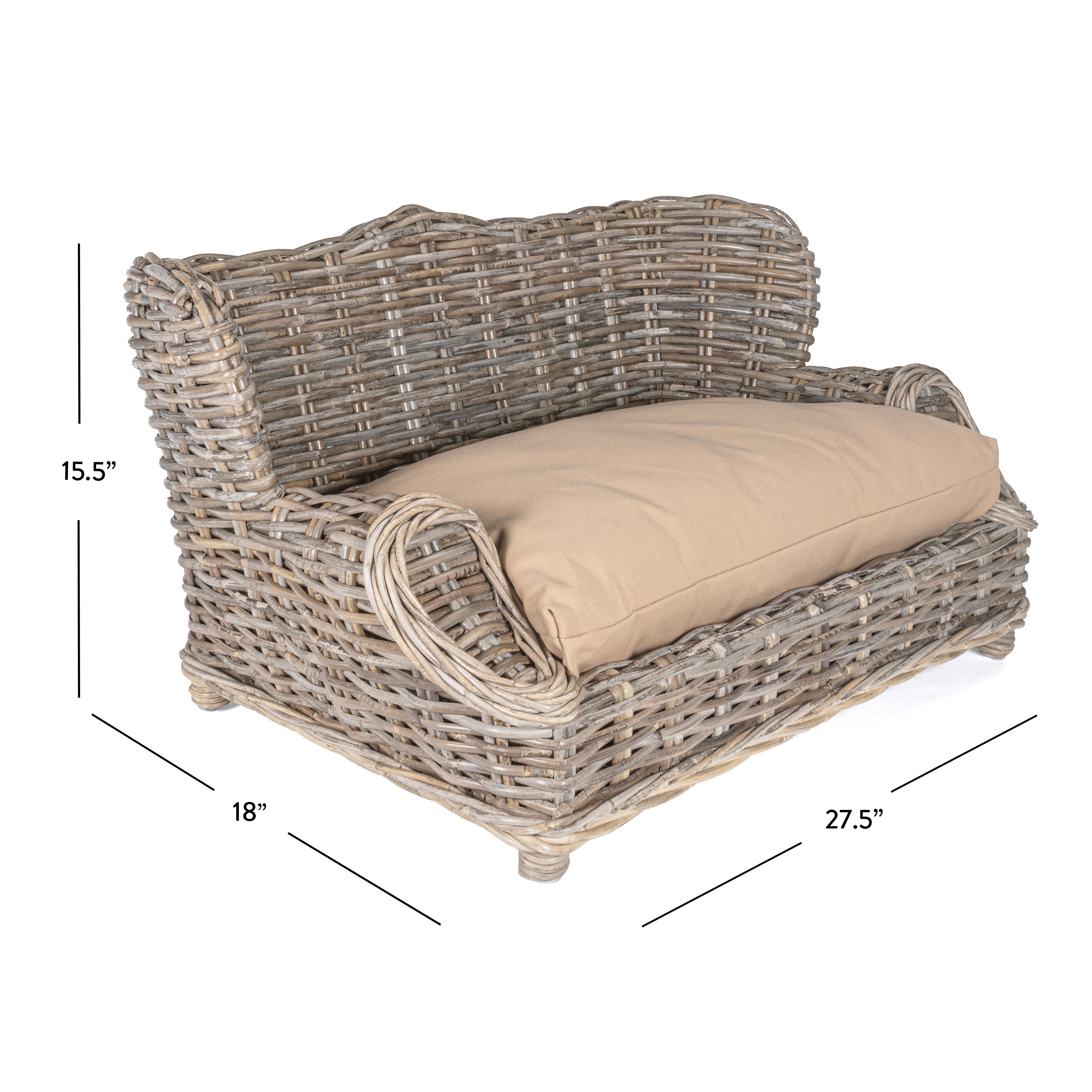 Classic Kubu Gray Handwoven Rattan Dog Daybed with Cushion