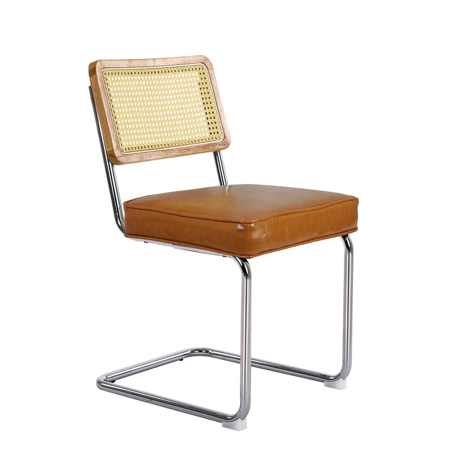 JASMODER W137267130 Dining Chairs 2Pcs, Velvet Side Chairs Rattan Chairs With Cane Back and Stainless Chrome Base, Modern Mid Century Brewer Designed Chairs, Upholstered Dining Living Room Kitchen Chairs, Brown