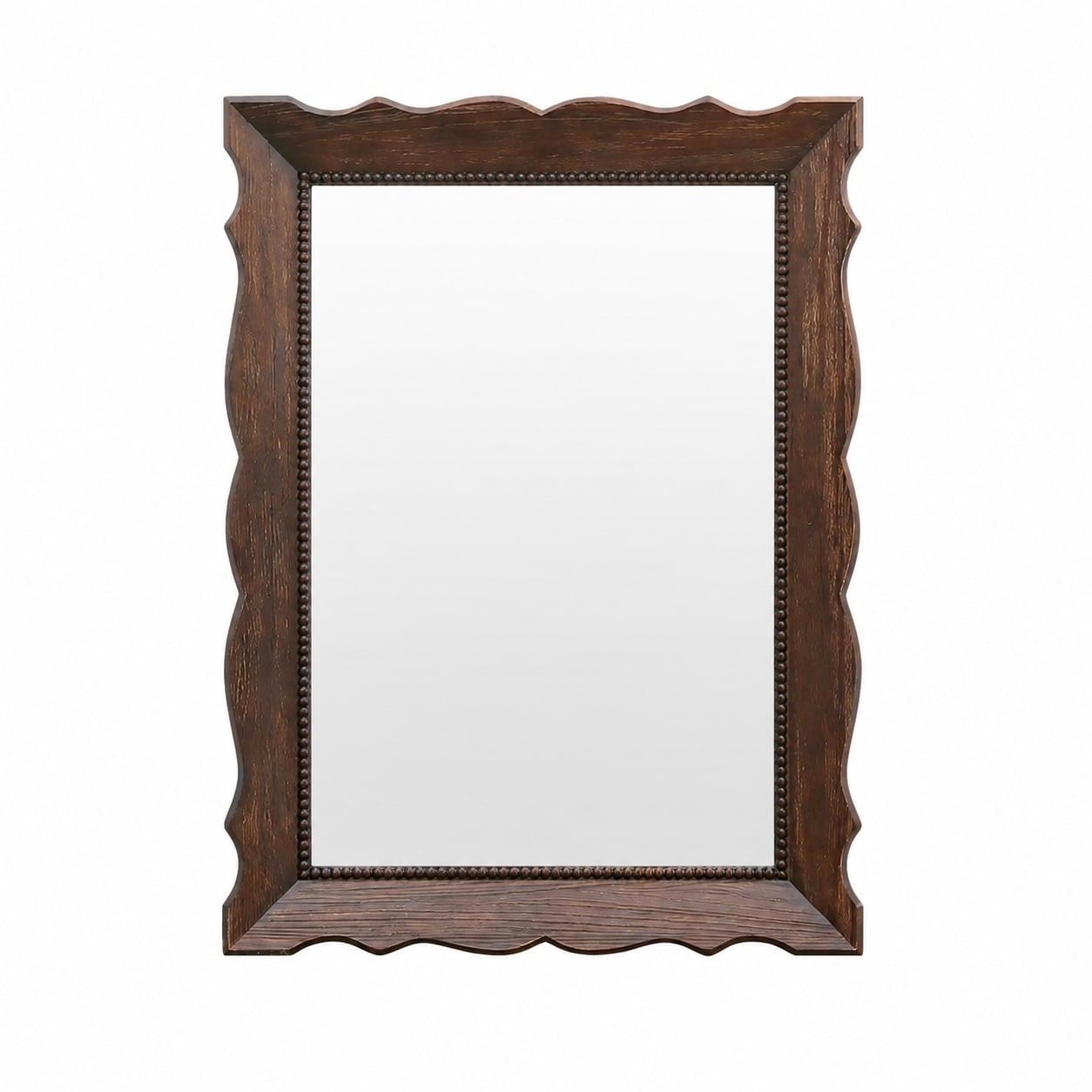 Aoibox  32 x 24 Inch Dark Brown Rustic Wood Framed Mirror with Wavy Bead Detail for Bathroom