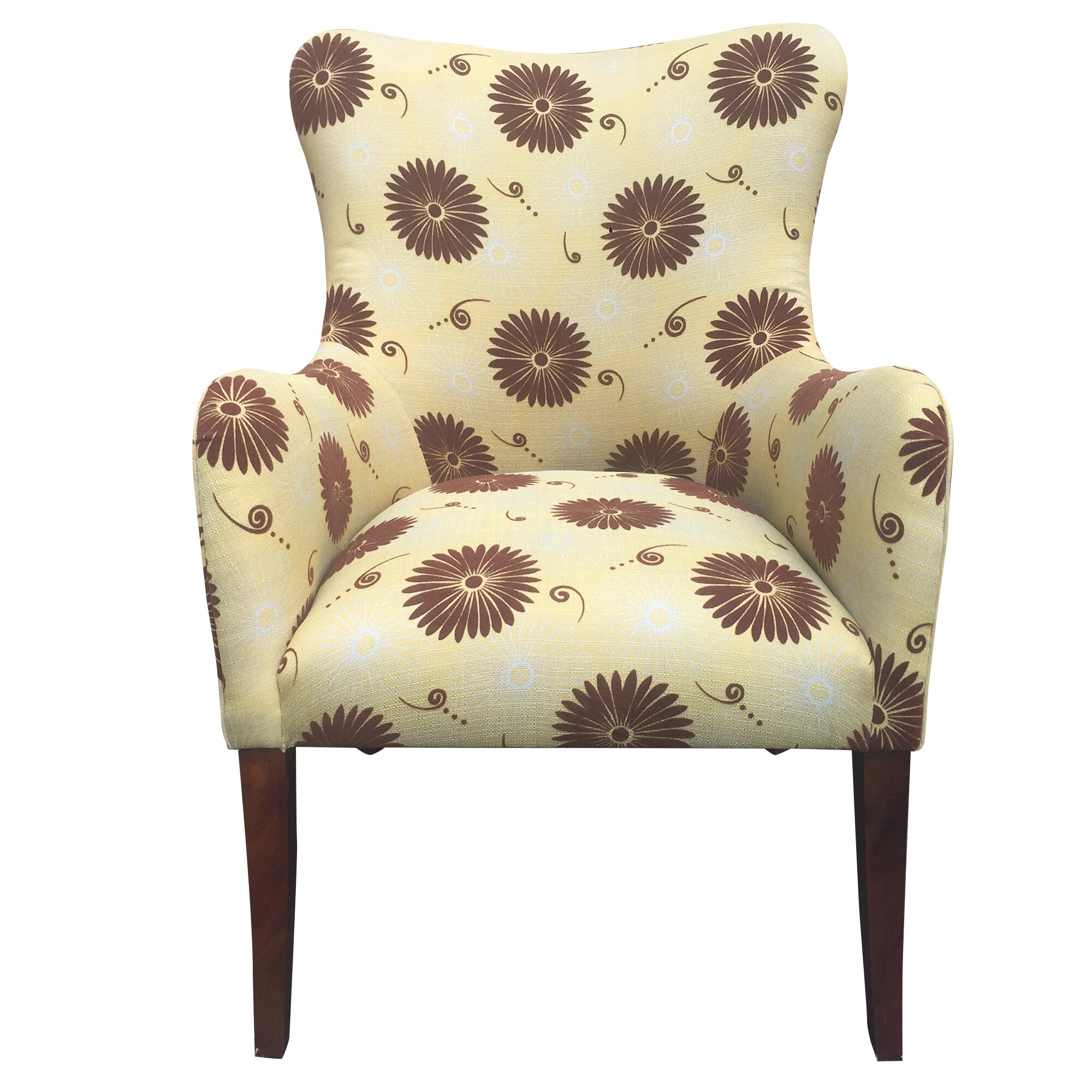 yellow and brown accent chair