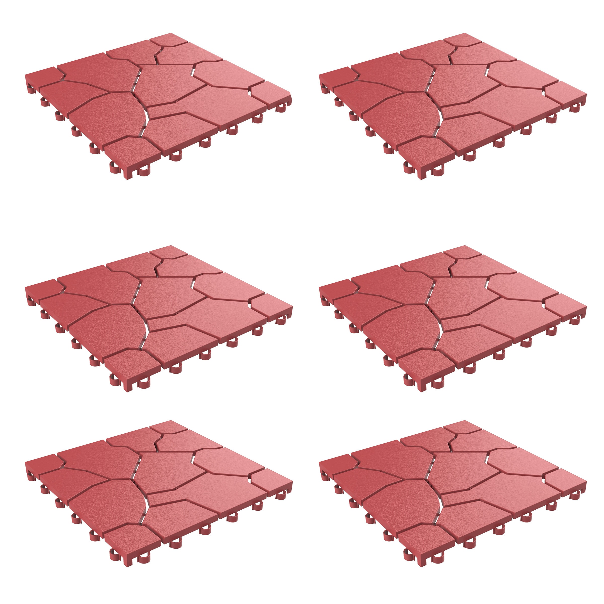 Pure Garden  6-Pack Polypropylene Interlocking Deck Tiles for Outdoors (Red)