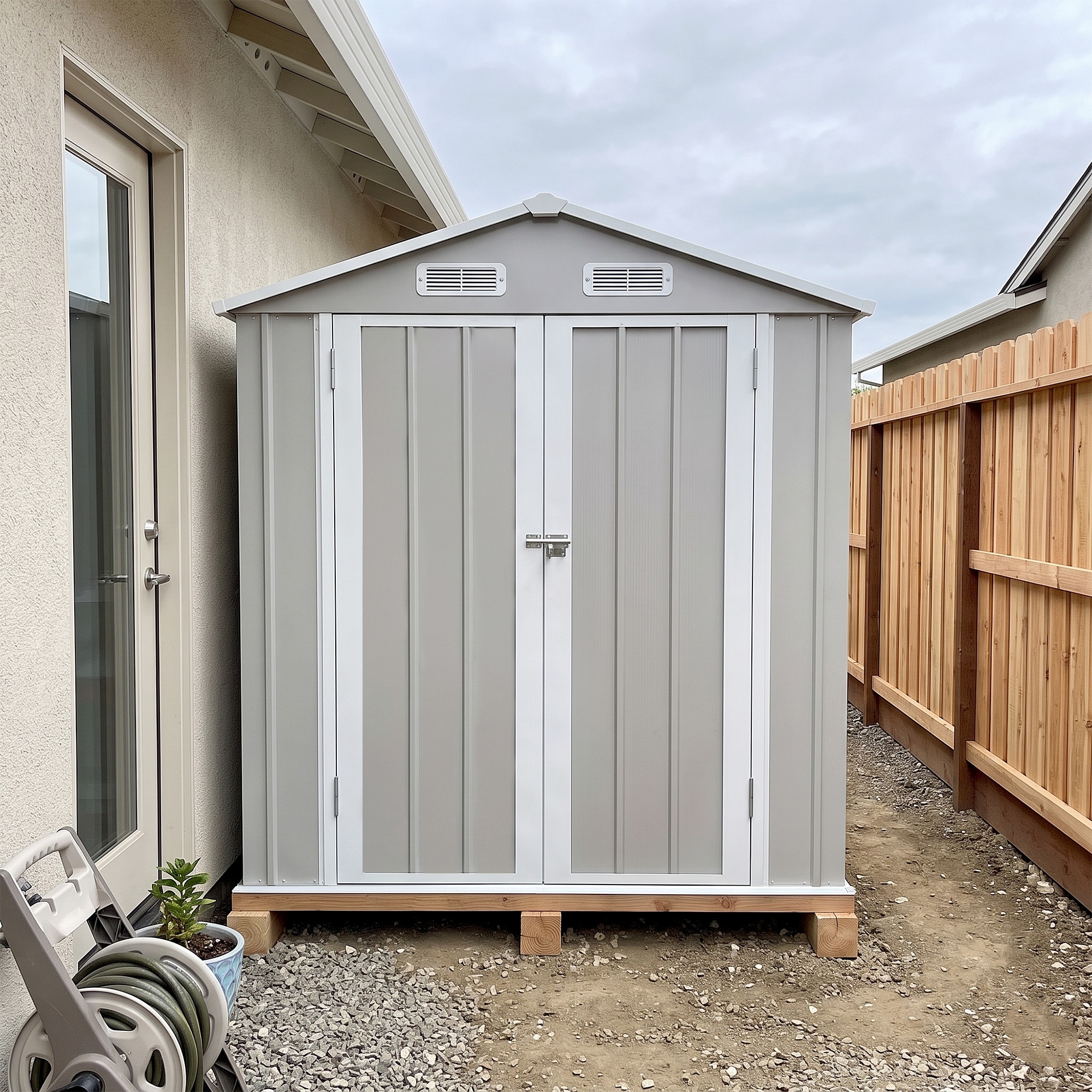 Dovelina 2 Door Peaked Metal Garden Shed  Weatherproof Outdoor Storage Shed for Backyard Tool Storage