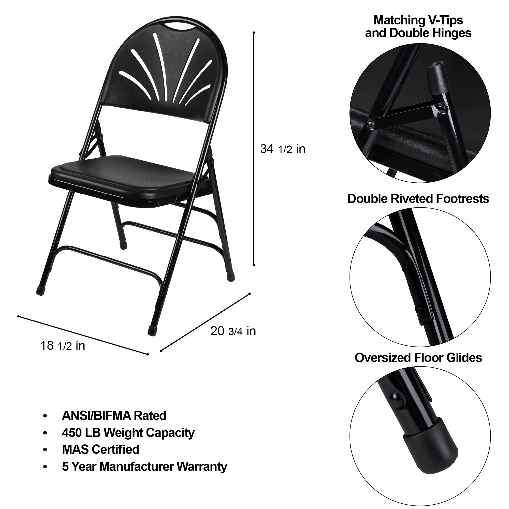 Lusitano Black Plastic Fan Back Folding Chairs, Set of 4