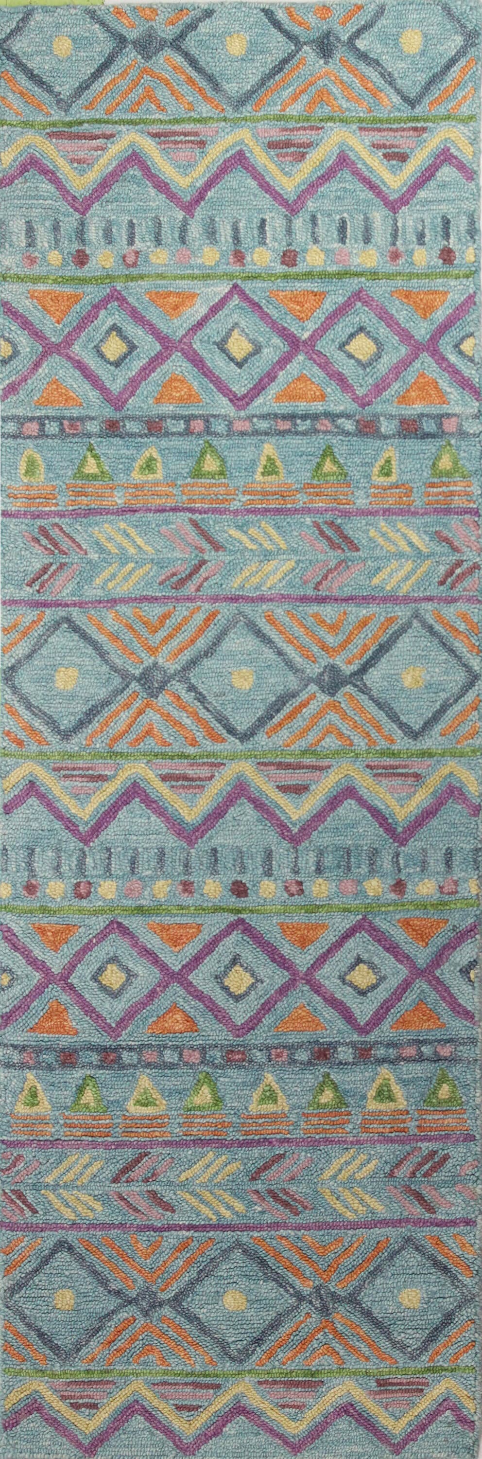 Bashian 649652285627 3 X 8 (ft) Wool Teal Indoor Geometric Moroccan Runner Rug