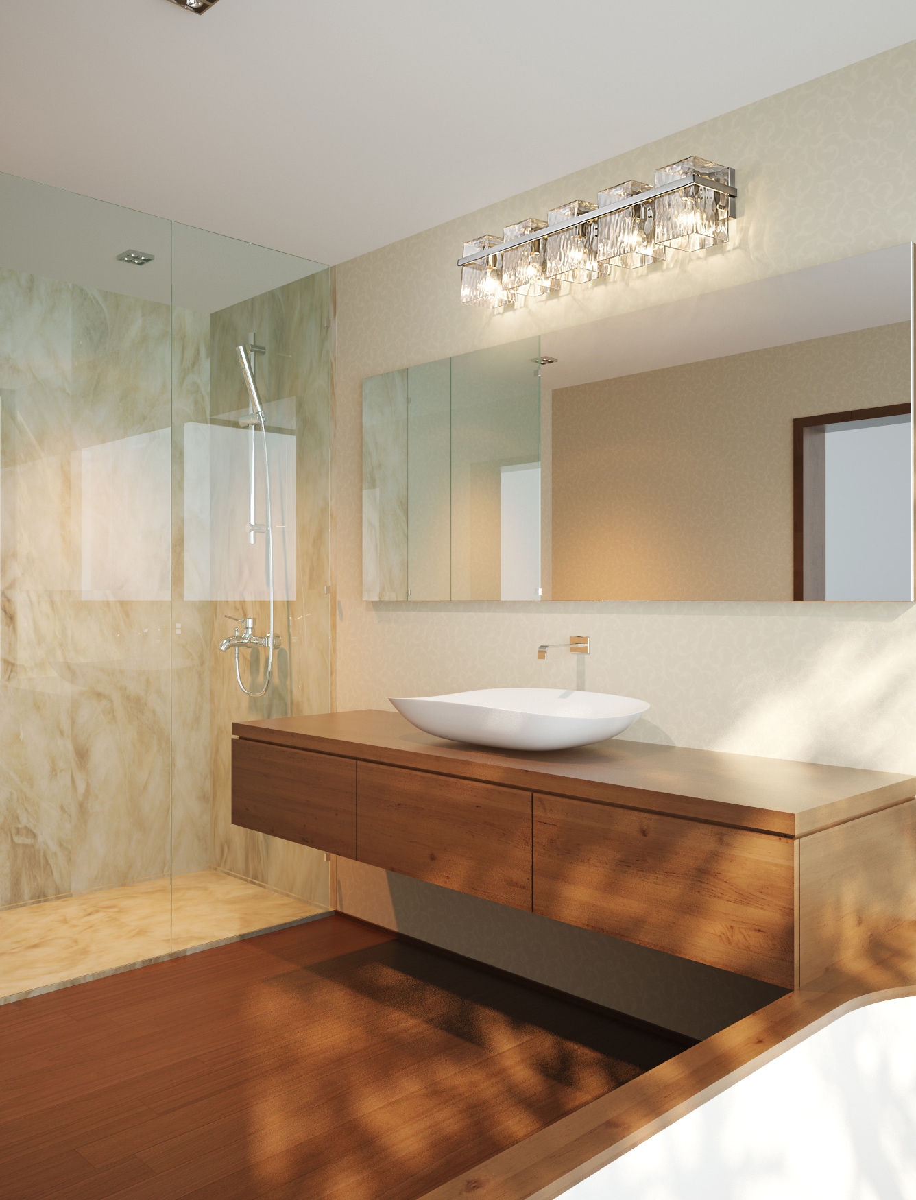 Bennington 36.25" Brushed Nickel Vanity Light with Rippled Glass Shades