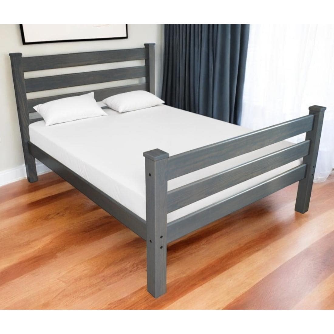 HomeRoots 4000546939 Twin Gray Wood Bed Frame with Headboard