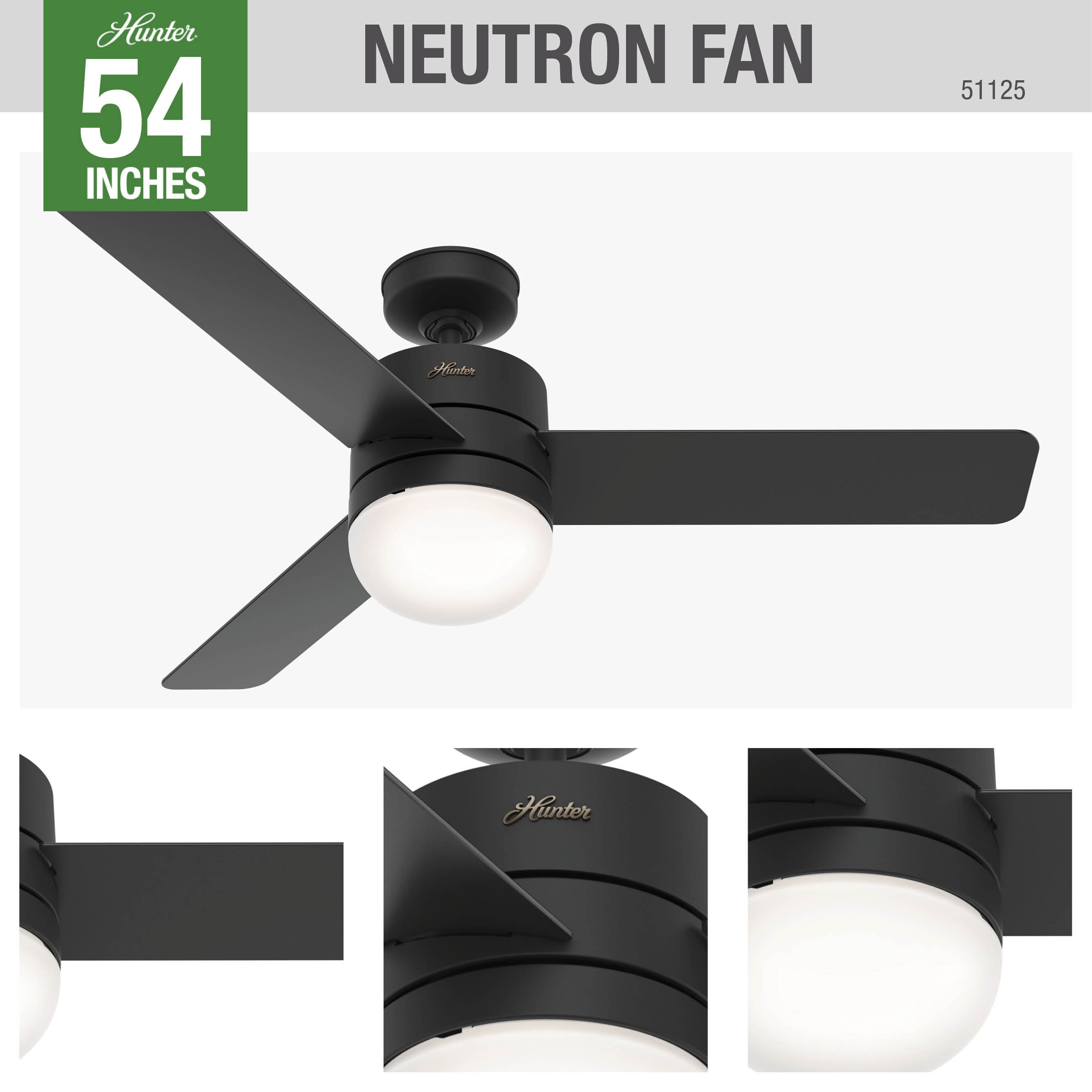 Hunter Neutron 54 in Matte Black Integrated LED Indoor Smart