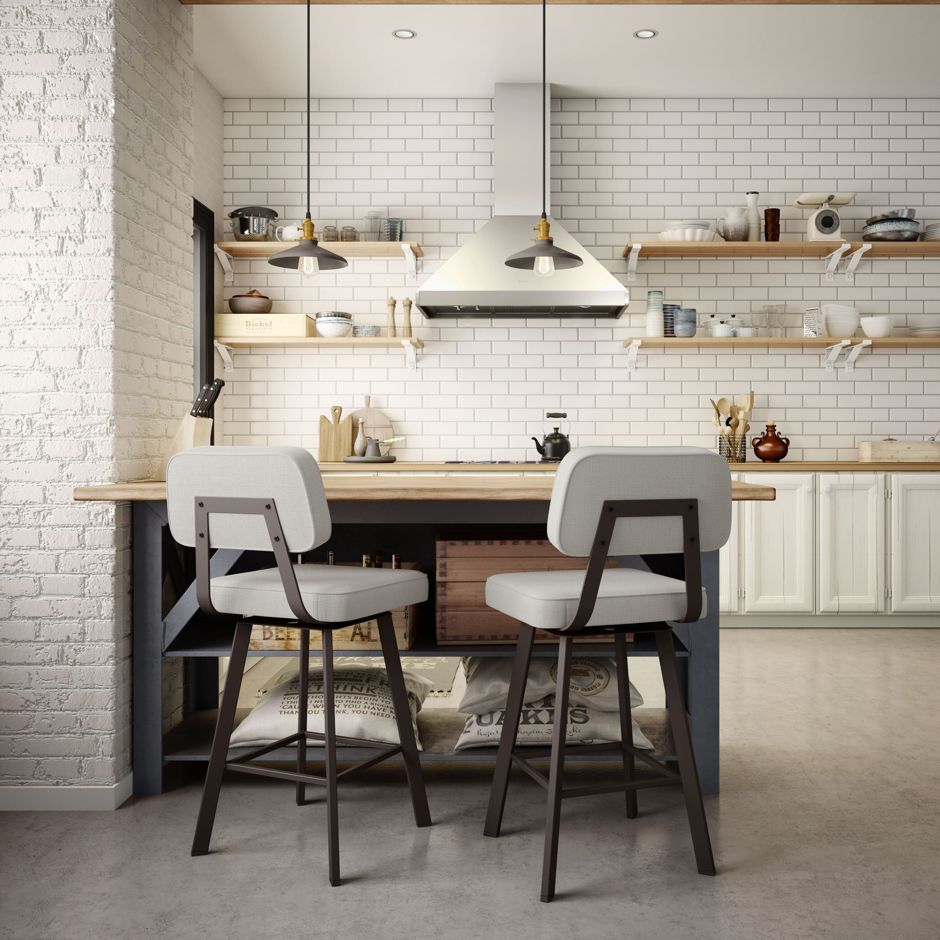 Clarkson 32'' Pale Gray and Dark Brown Metal Swivel Stool