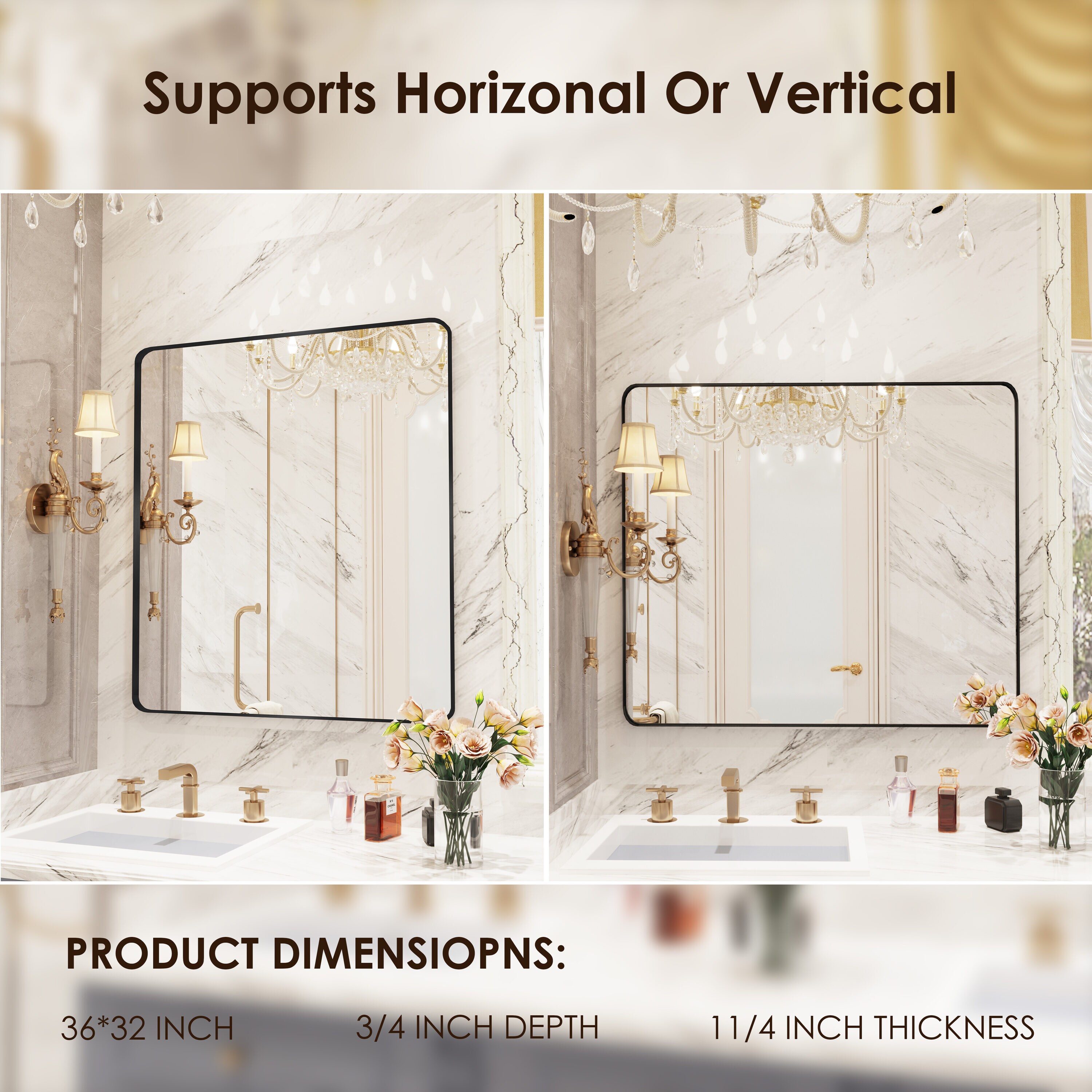 Yulika Ptjz 32-in x 36-in Framed Rectangle Bathroom Vanity Mirror