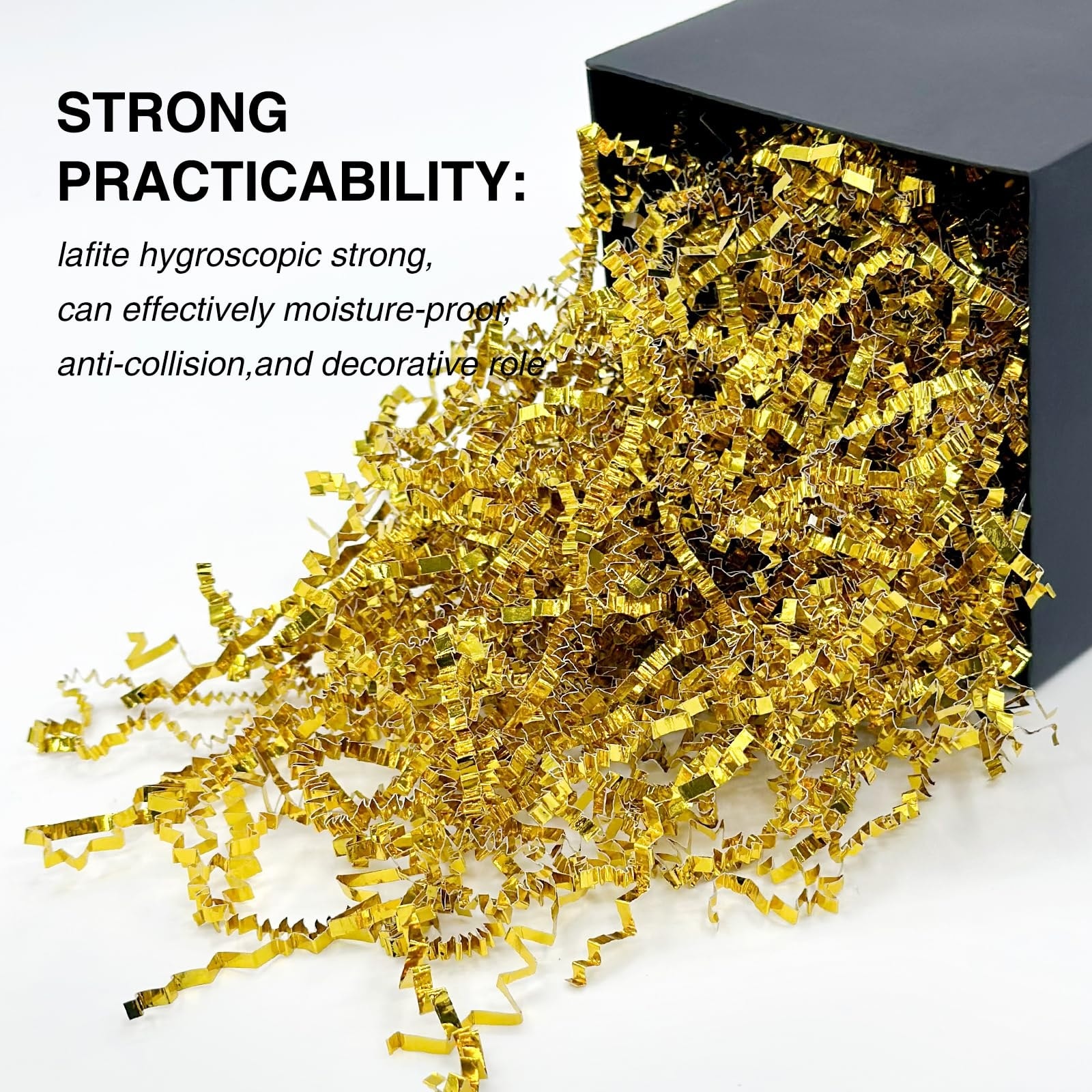 Etokfoks  1 lb Crinkle Cut Paper Shred Filler Gold for Gift Boxes Bags and Baskets Packing and Shipping Use
