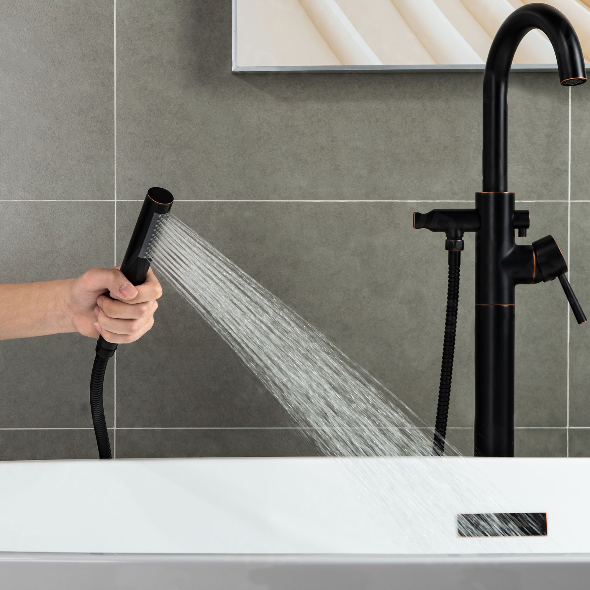 Woodbridge Frankfurt Matte Black 1-handle Freestanding Swivel Bathtub  Faucet with Hand Shower